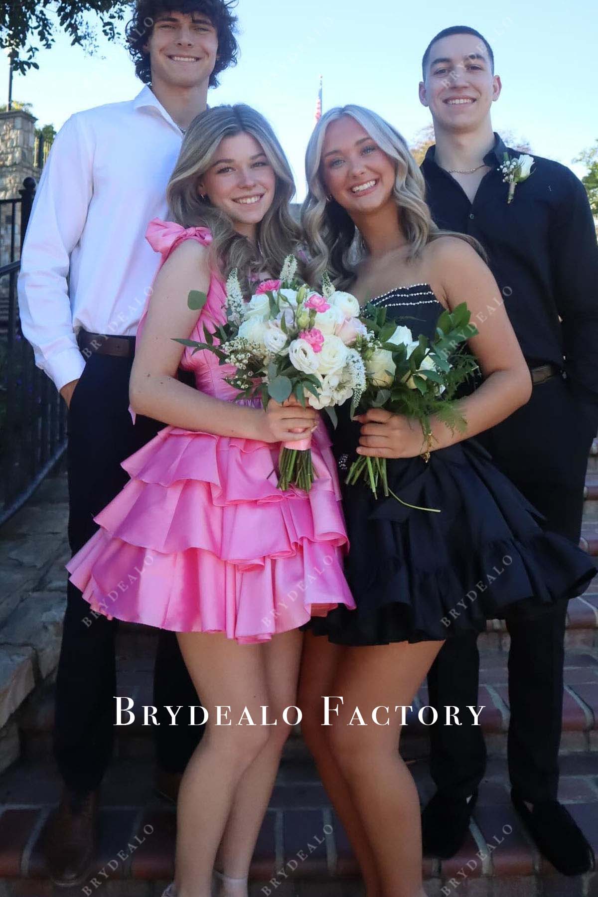 hot pink bow a line mini  homecoming dress