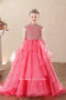 Hot Pink Ruffled Straps Rhinestone Basque Waist Kids Pageant Dress main image 1