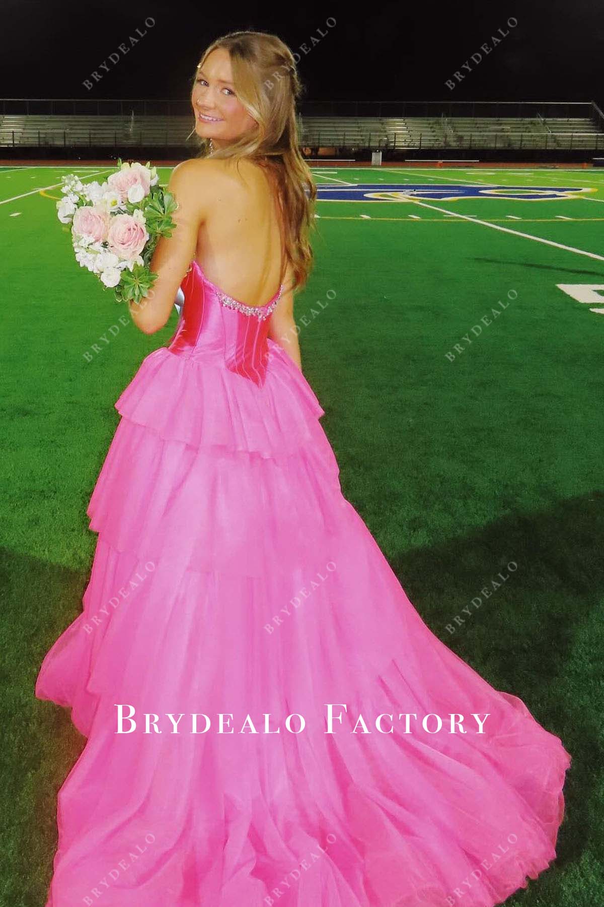 hot pink open back a line homecoming dress