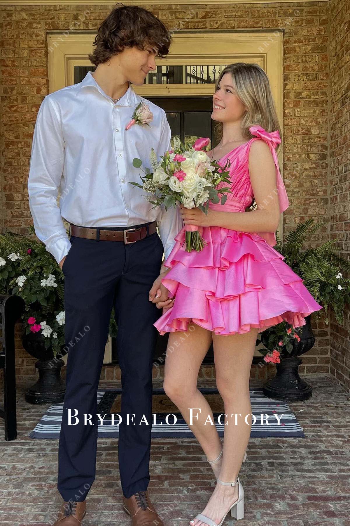 Hot Pink Layered A-Line Mini Homecoming Dress