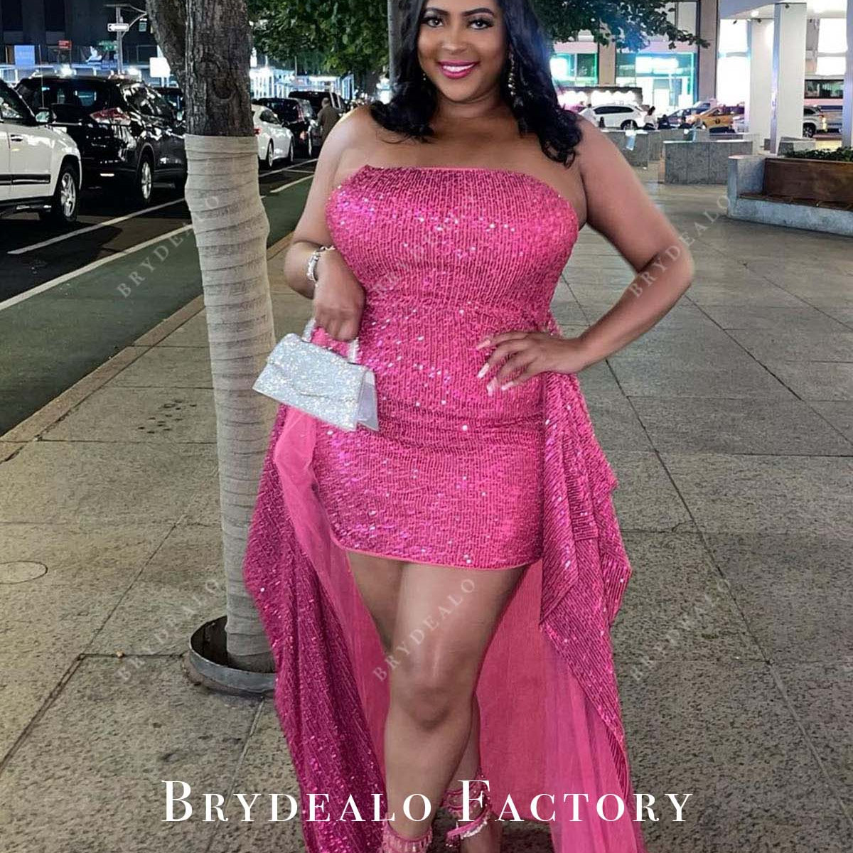 Charlene Sequin Bodycon Dress In Hot Pink Plus Size Hot Pink Sequin Strapless Bodycon Prom Dress with Overskirt Charlene Sequin Bodycon Dress In Hot Pink Plus Size Hot Pink Sequin Strapless Bodycon Prom Dress with Overskirt