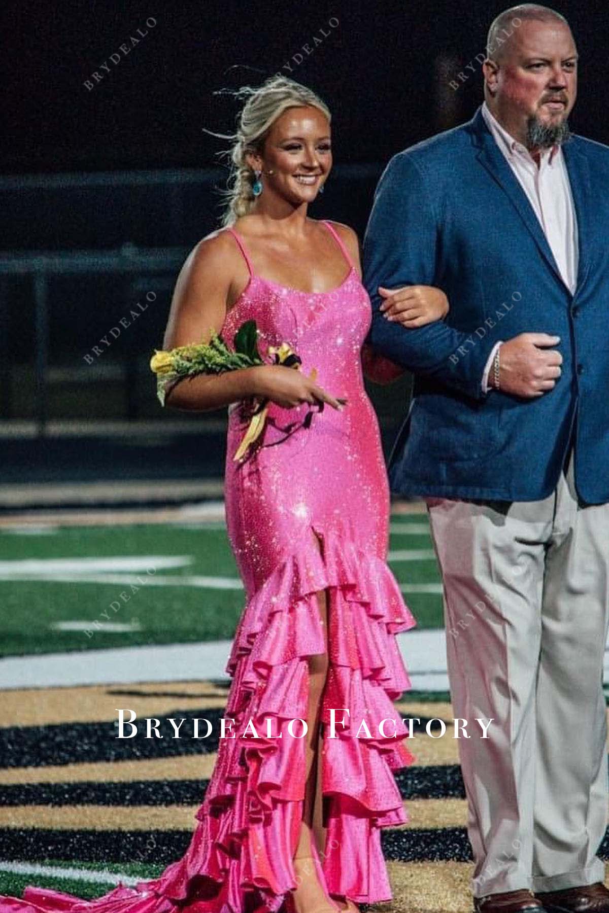 hot pink sequined layered homecoming dress