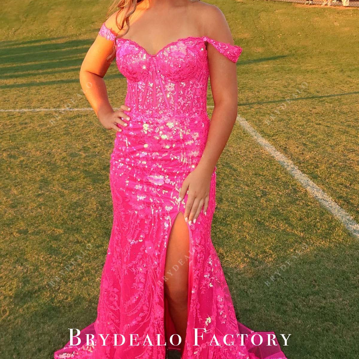 Fuchsia Off Shoulder Sequined Mermaid Homecoming Dress