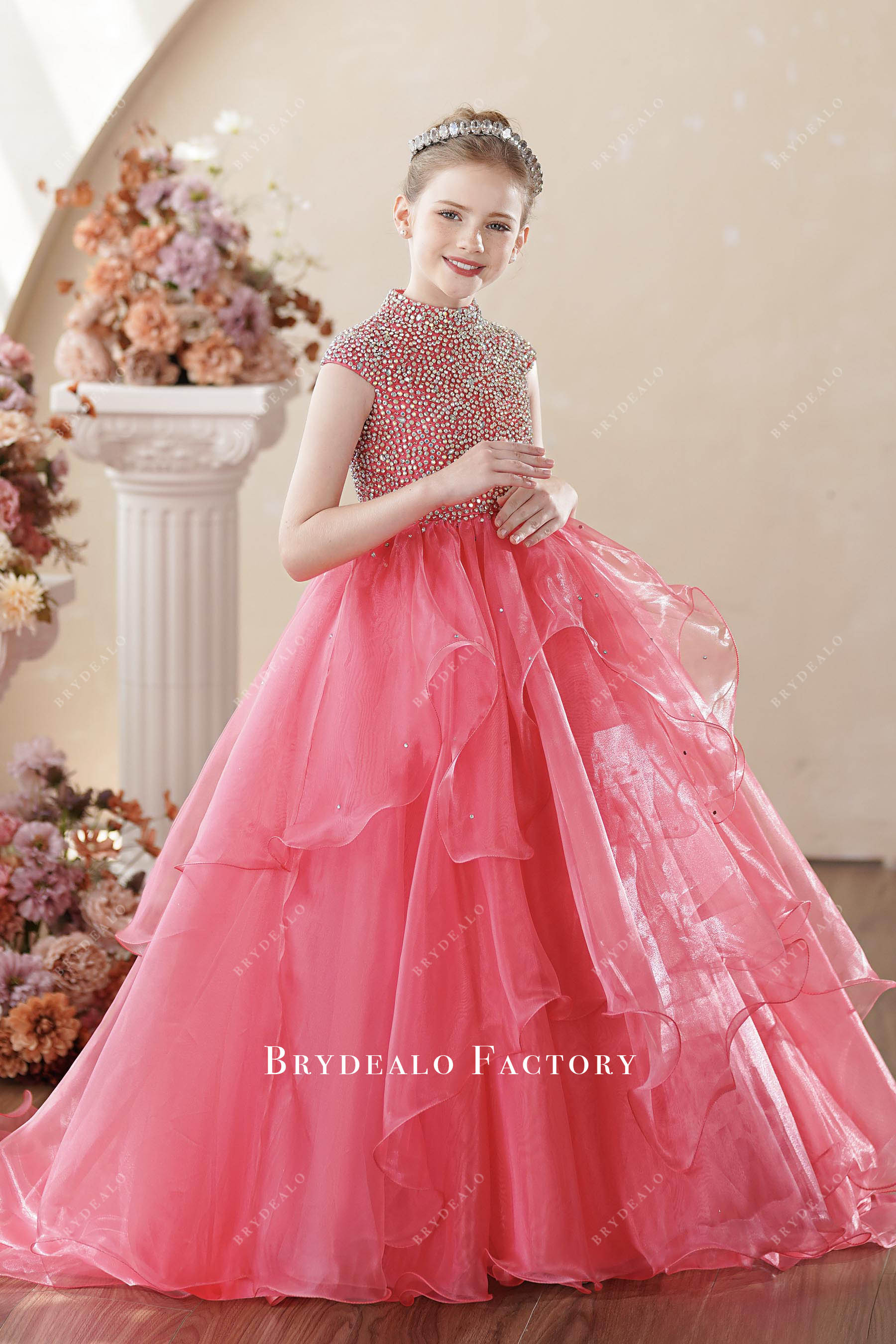 hot pink sparkly young girl pageant dress