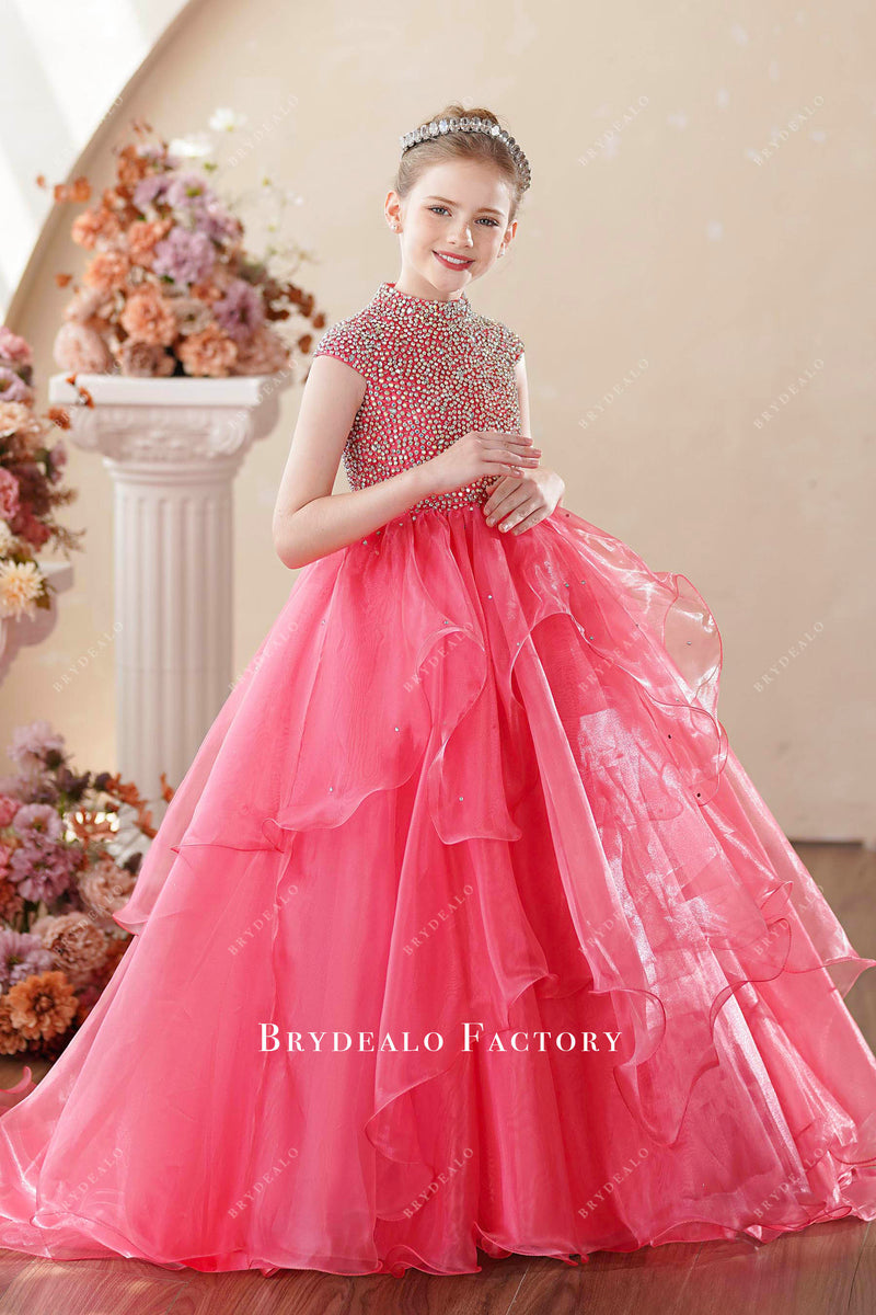 Pink Girl Dress 3D Flowers Princess Kids Birthday Pageant Party Gown J183
