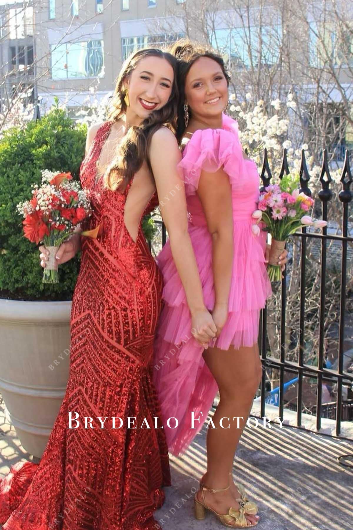 hot pink tea length prom dress