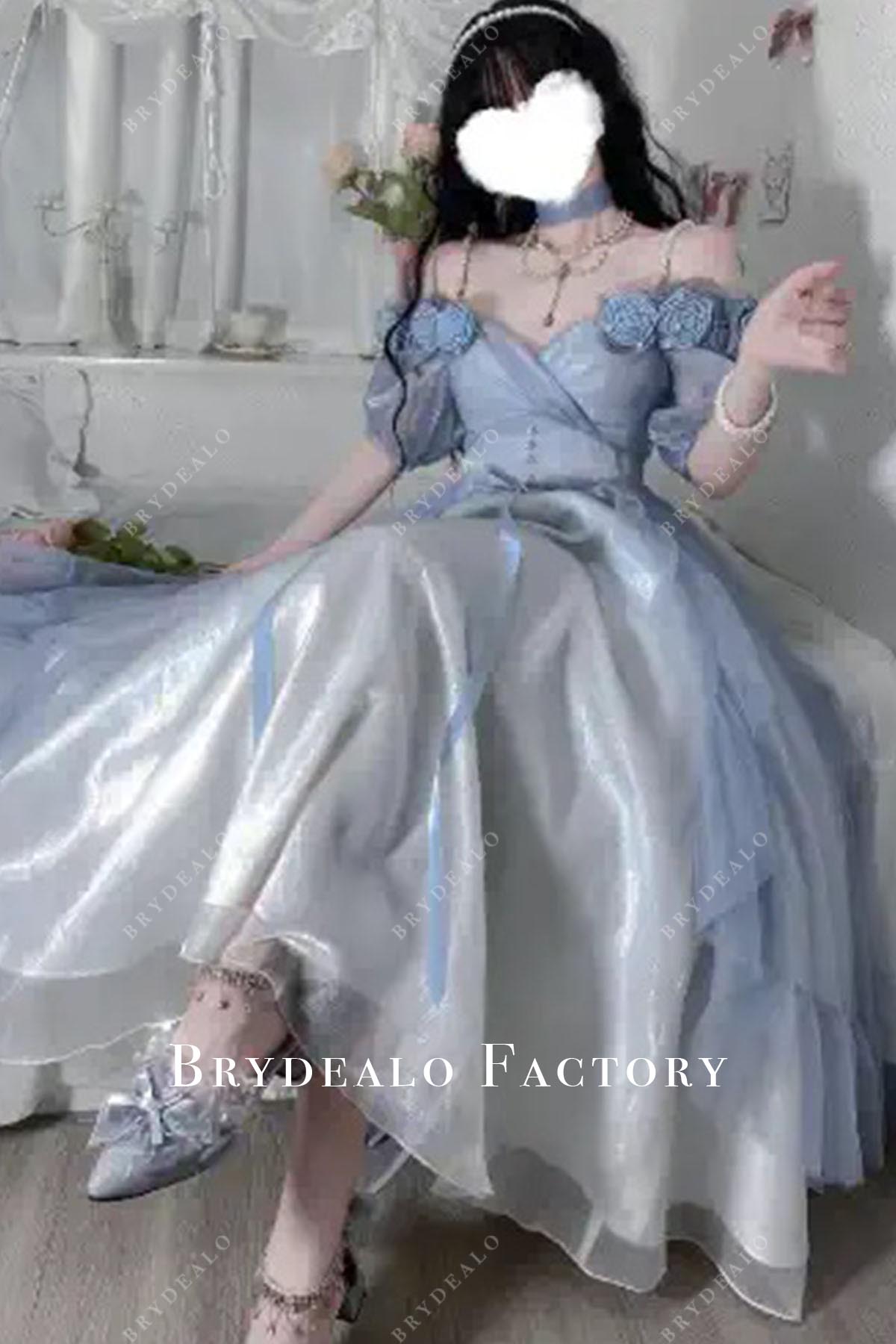 ice blue cold shoulder sleeves lolita dress