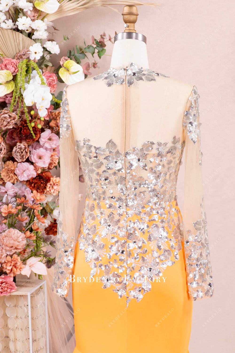 Orange Sequin Long Sleeves Mermaid Tailor Made Prom Dress