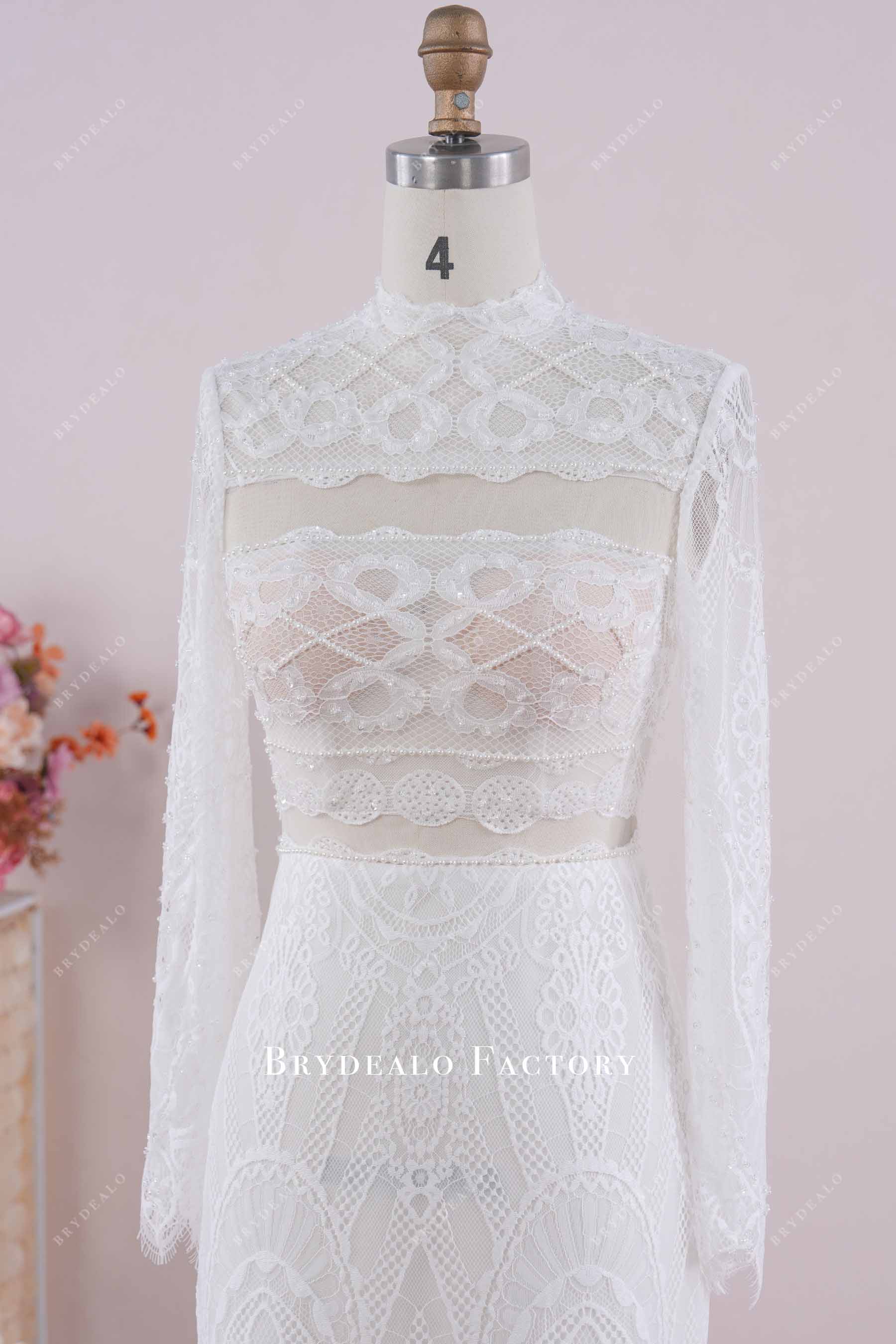 illusion beaded long sleeved wedding dress