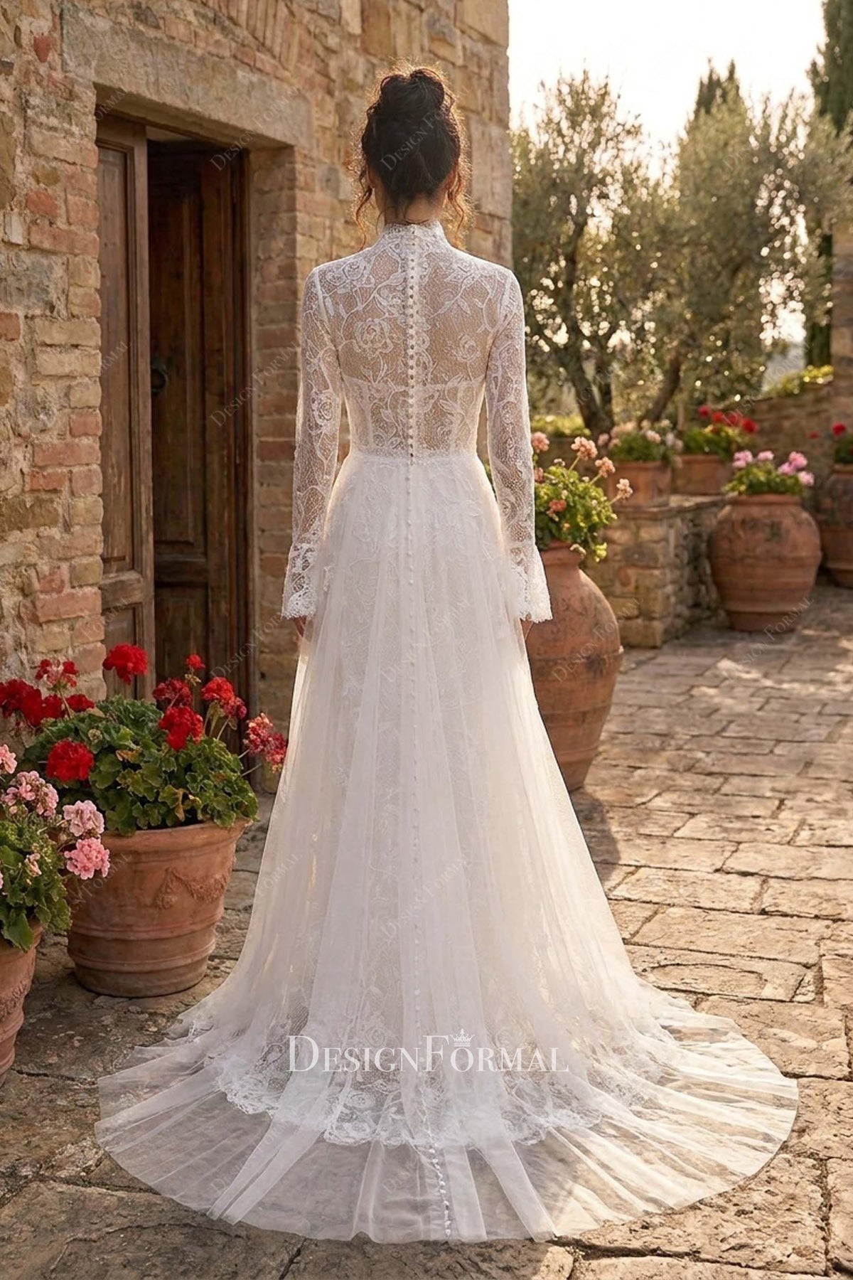 illusion bell sleeve wedding dress