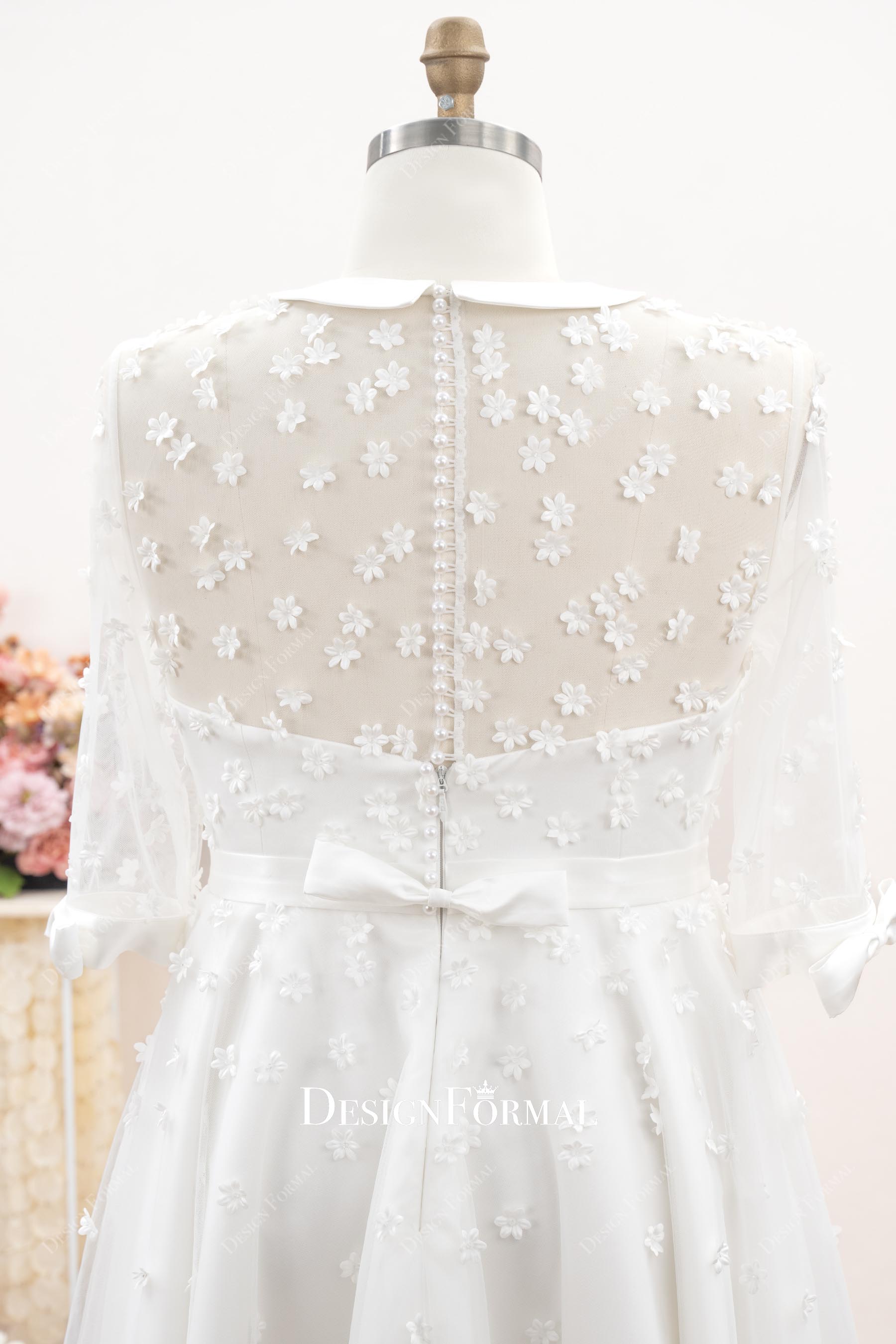 illusion buttoned back a line wedding dress