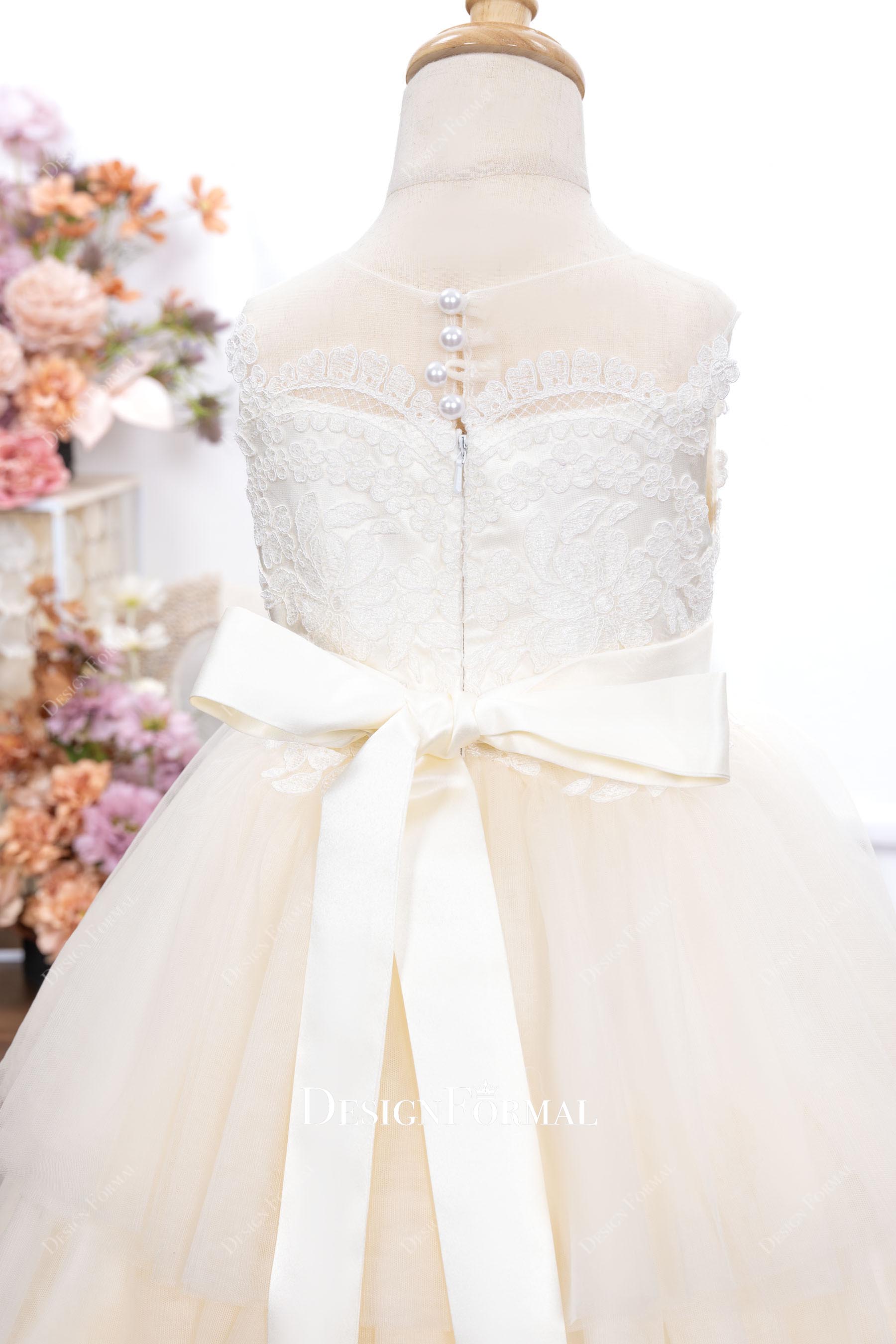illusion buttoned back flower girl dress