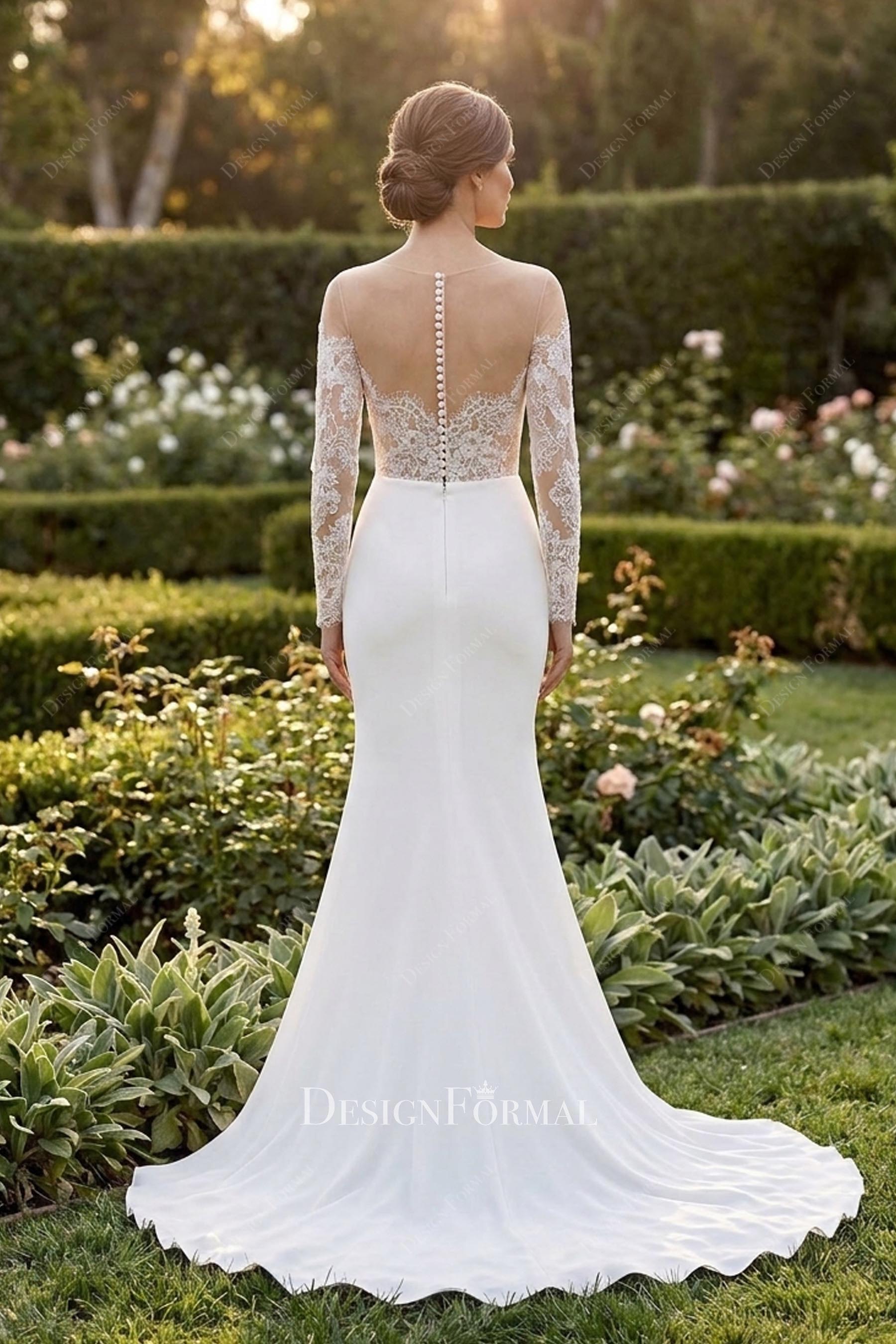 illusion buttoned back wedding dress
