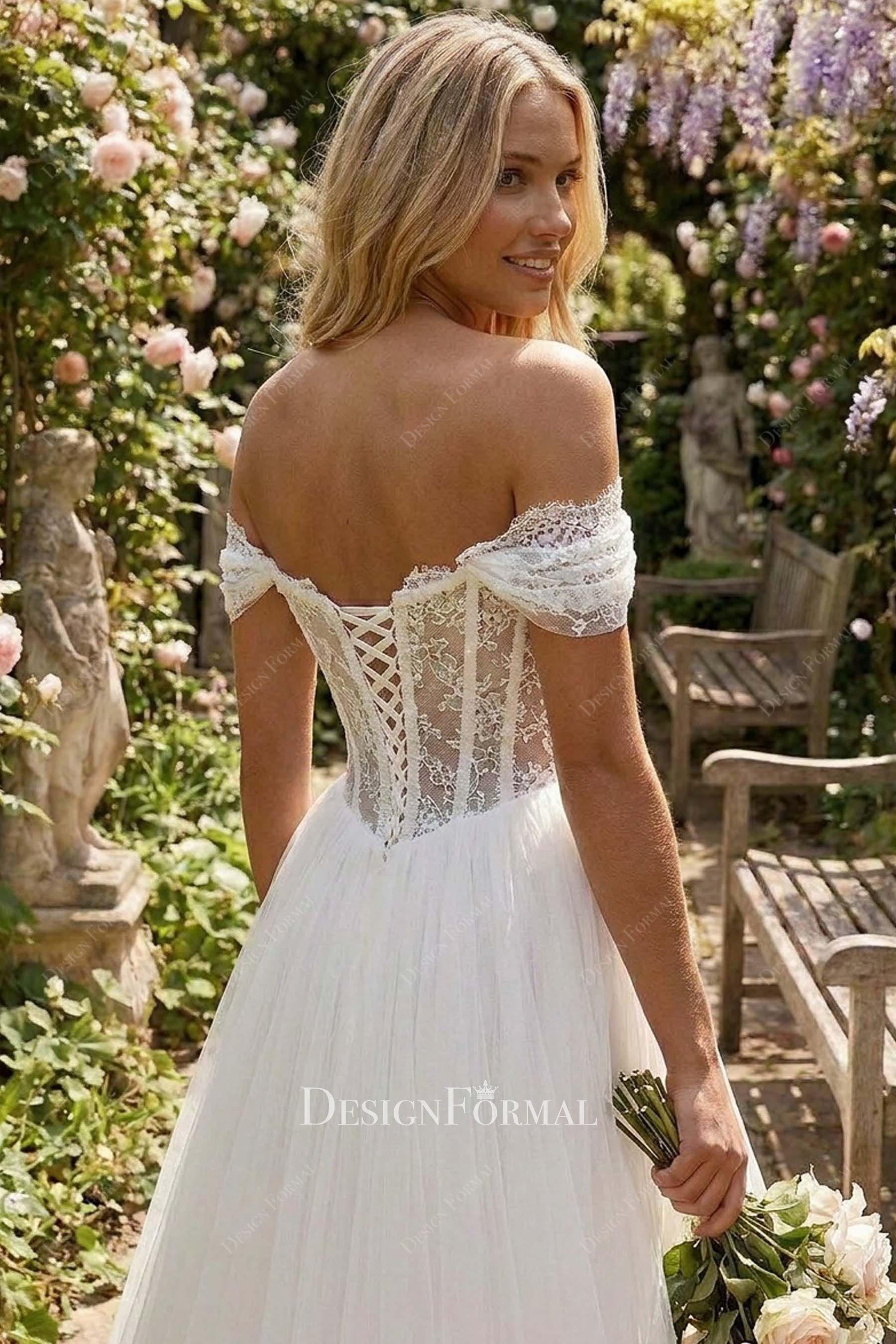 illusion corset lace up closure wedding dress