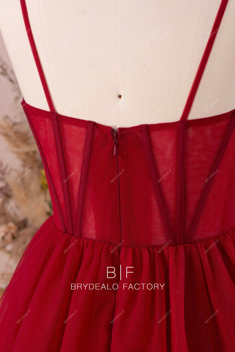 Burgundy 3D Floral Appliqué Corset Prom Dress with Slit