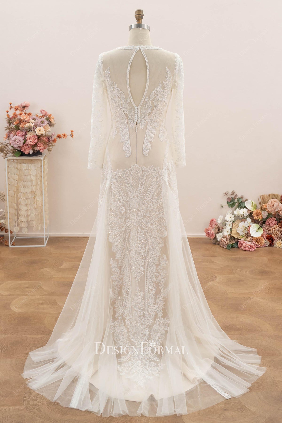 illusion court train bridal dress