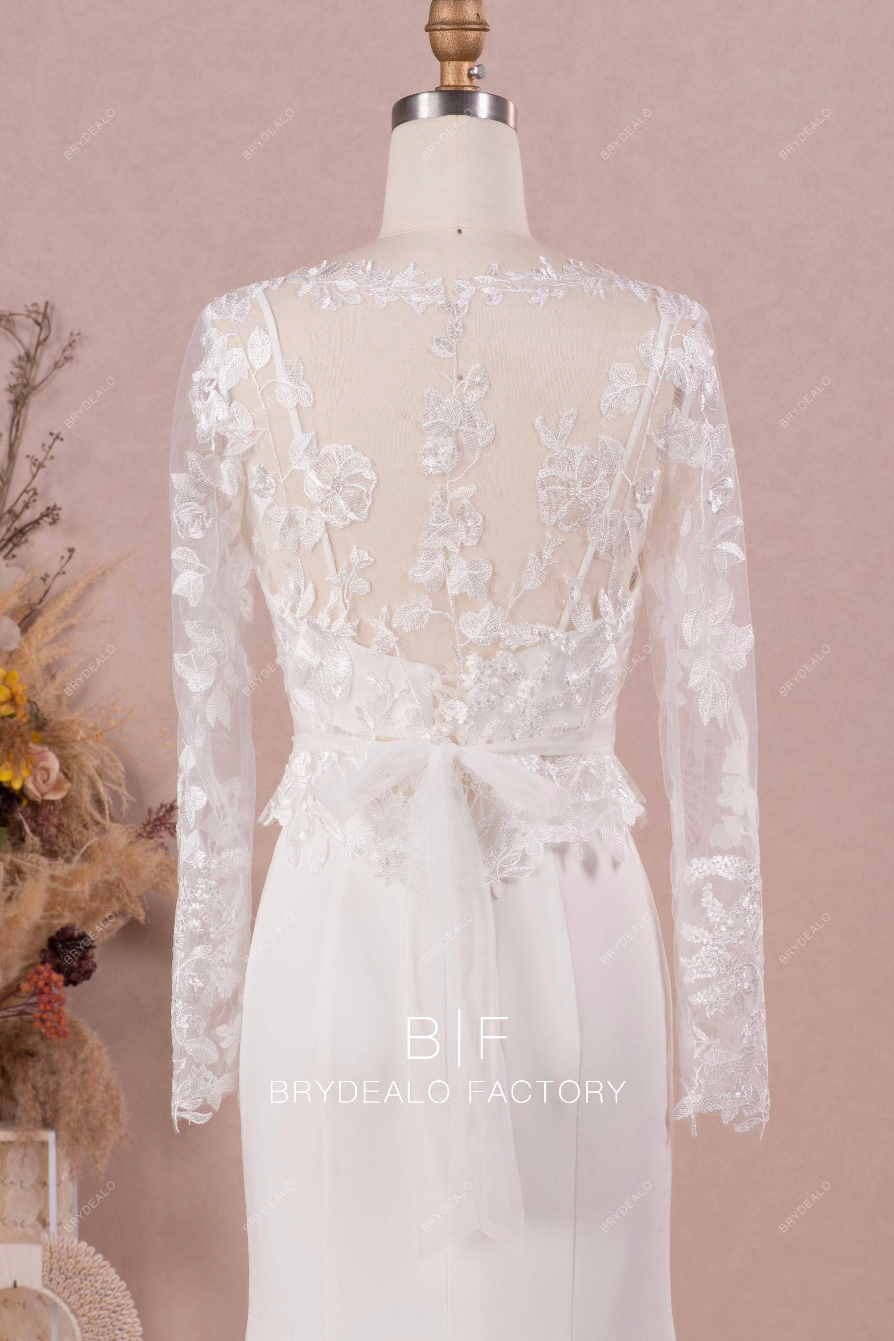 illusion lace back wedding crop top wedding gown