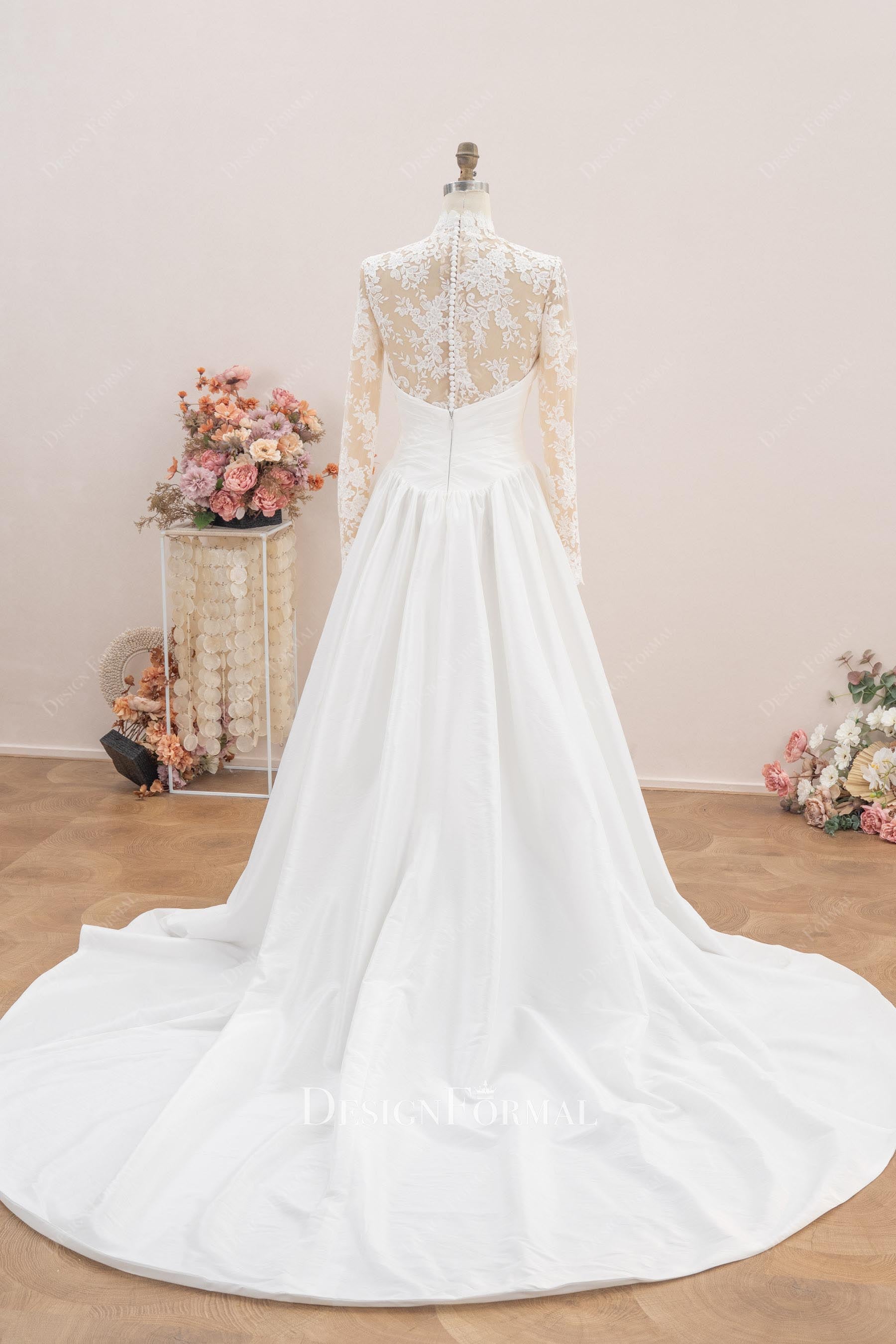 illusion lace back wedding dress