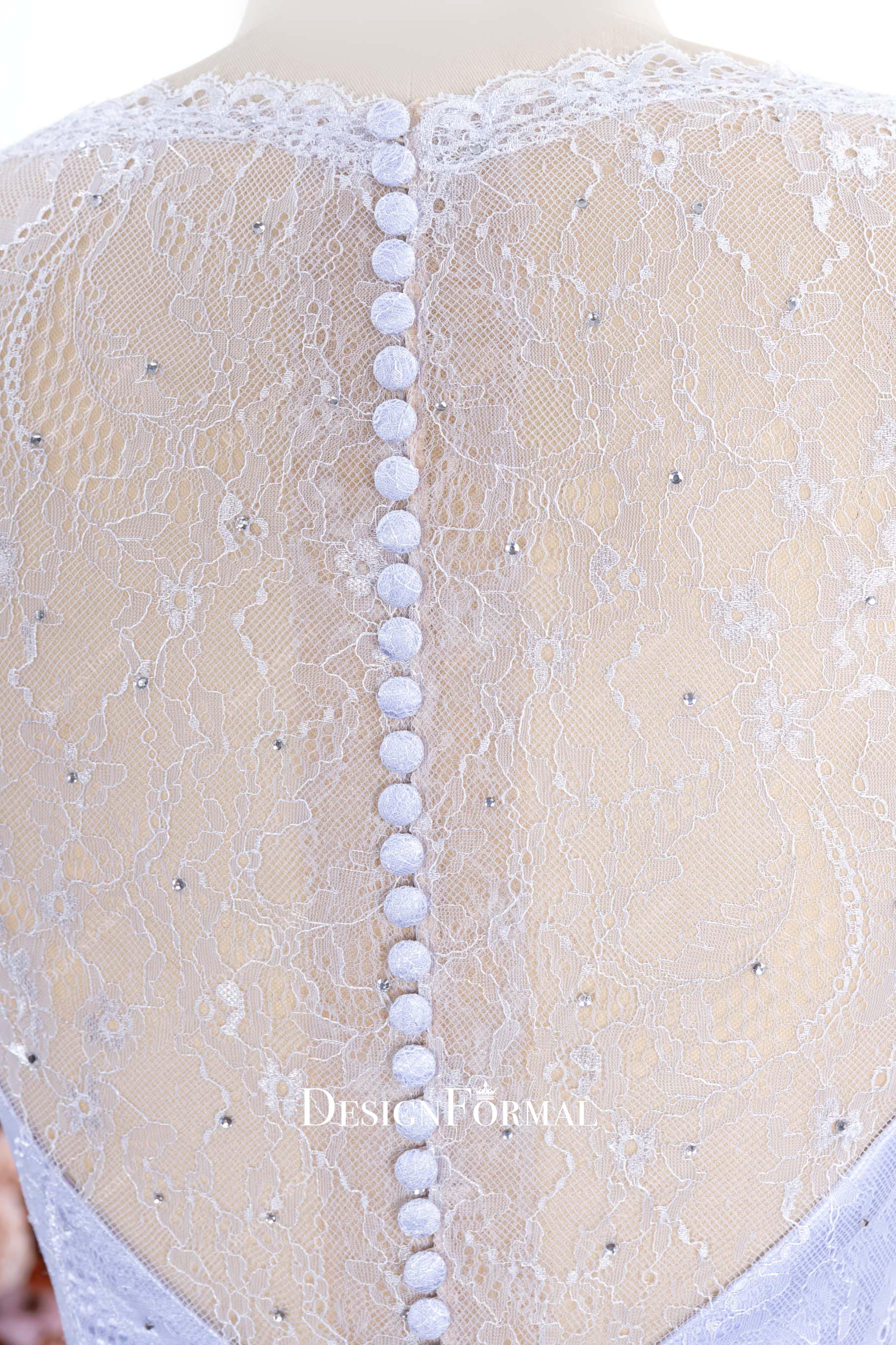 illusion lace buttoned back evening  dress