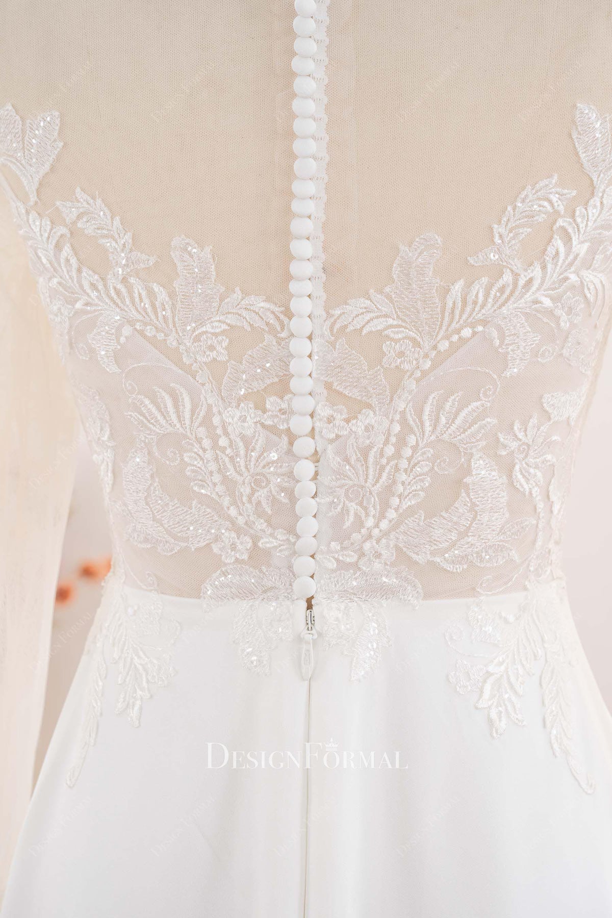 illusion lace buttoned back wedding dress