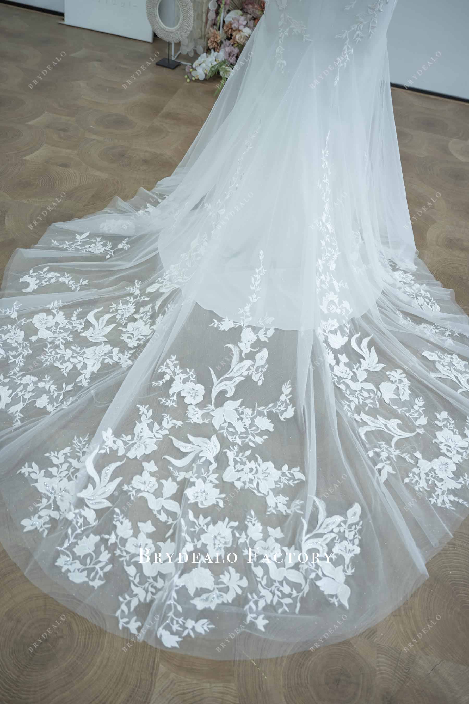illusion lace chapel train wedding gown