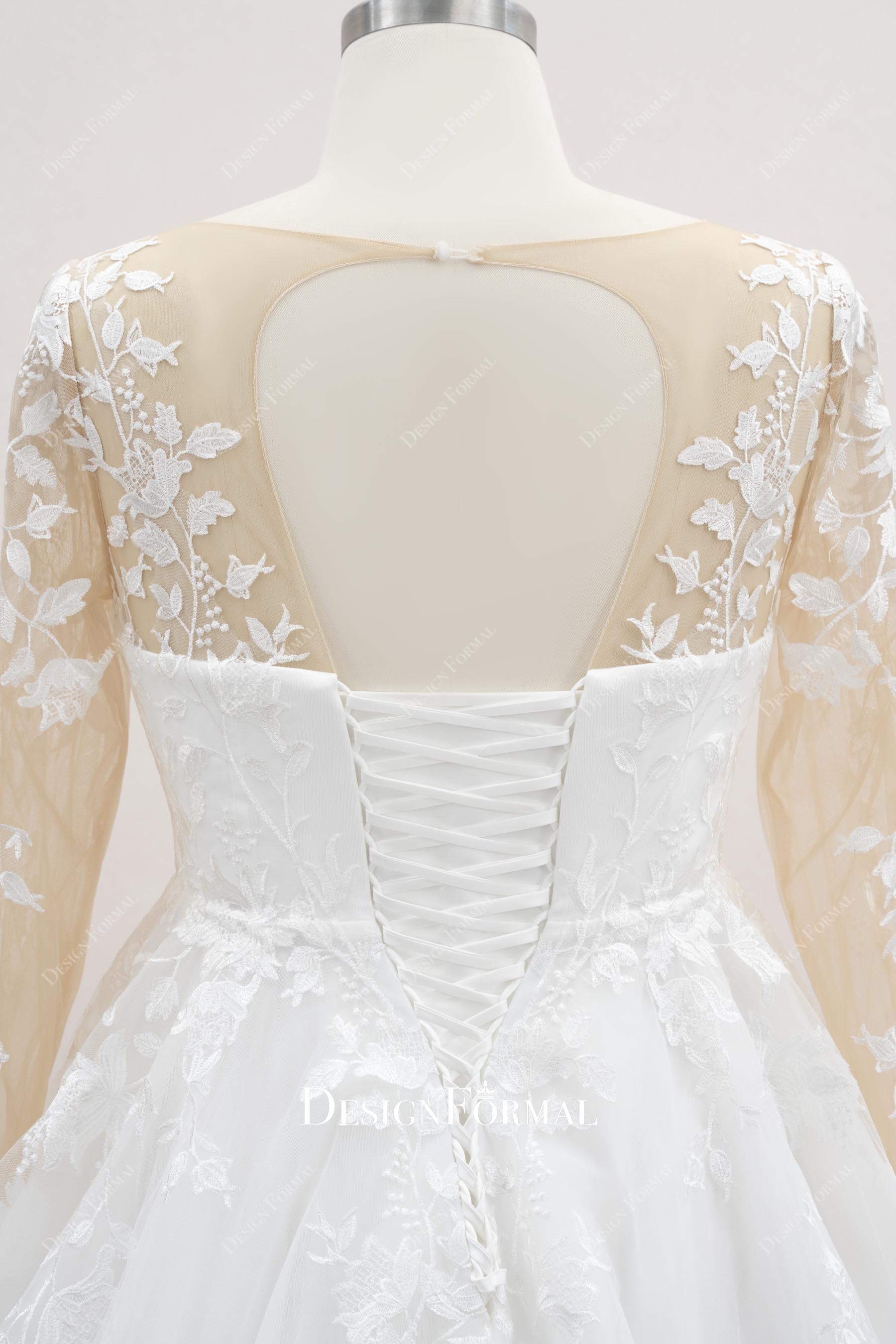 illusion lace keyhole back wedding dress