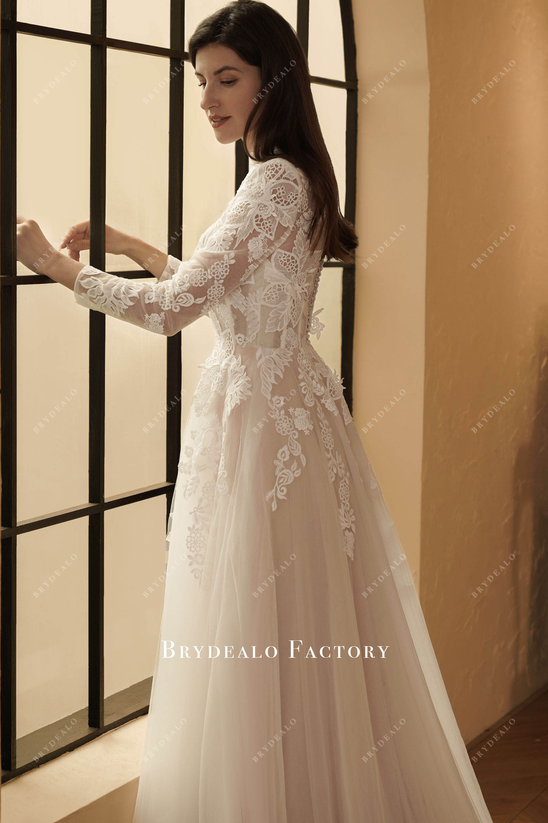 illusion lace sleeve wedding dress