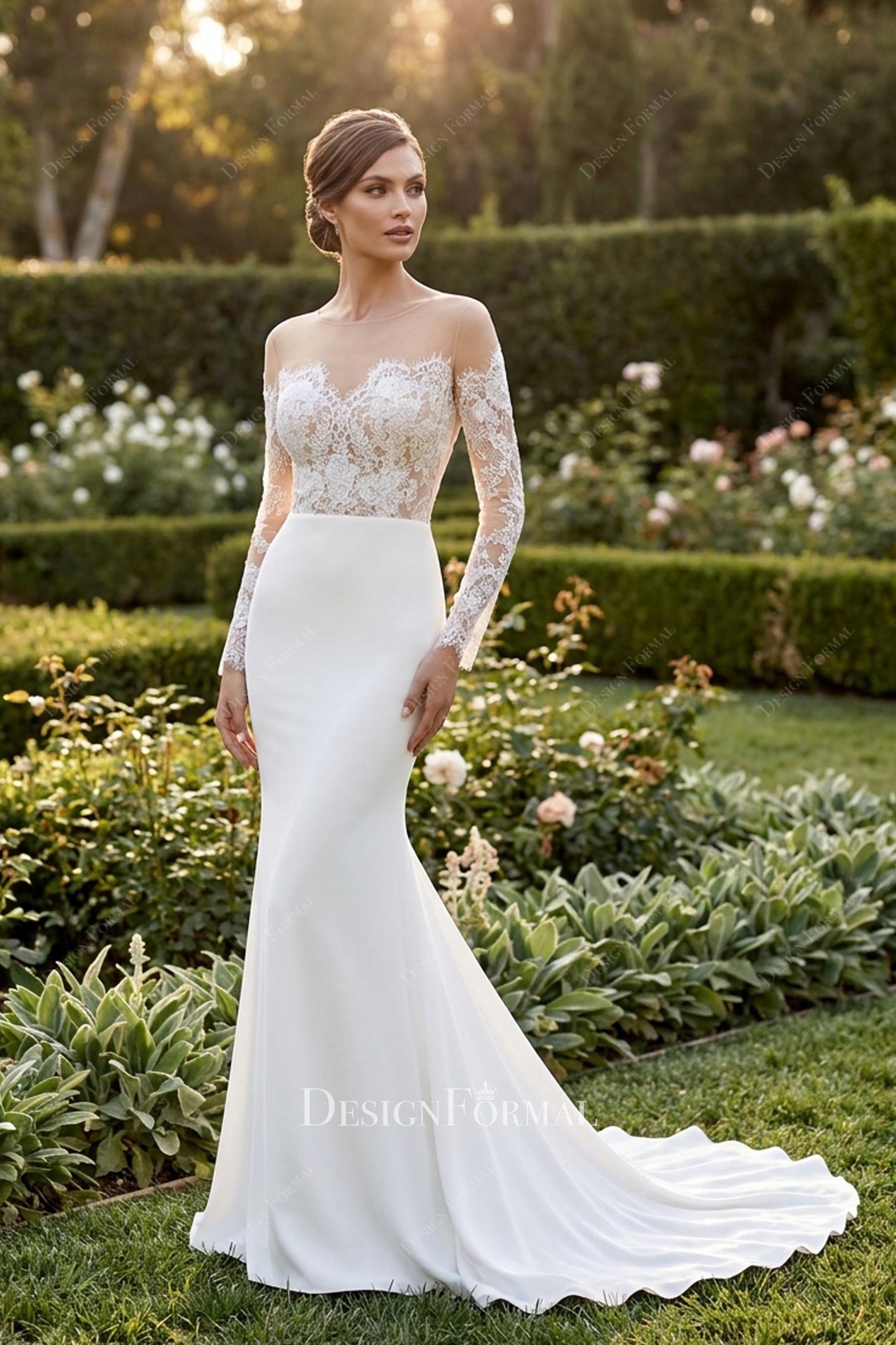 illusion neck eyelash lace mermaid wedding dress