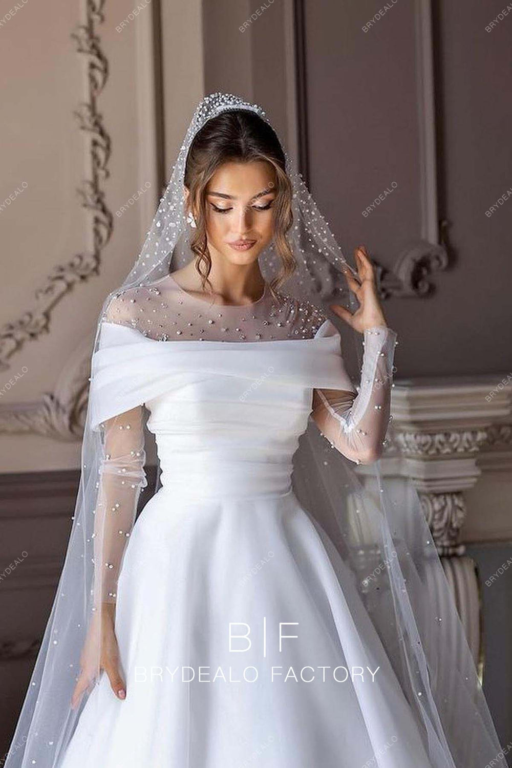 Long Sleeve Ball Gown Off The Shoulder Illusion Wedding Dress main image 1