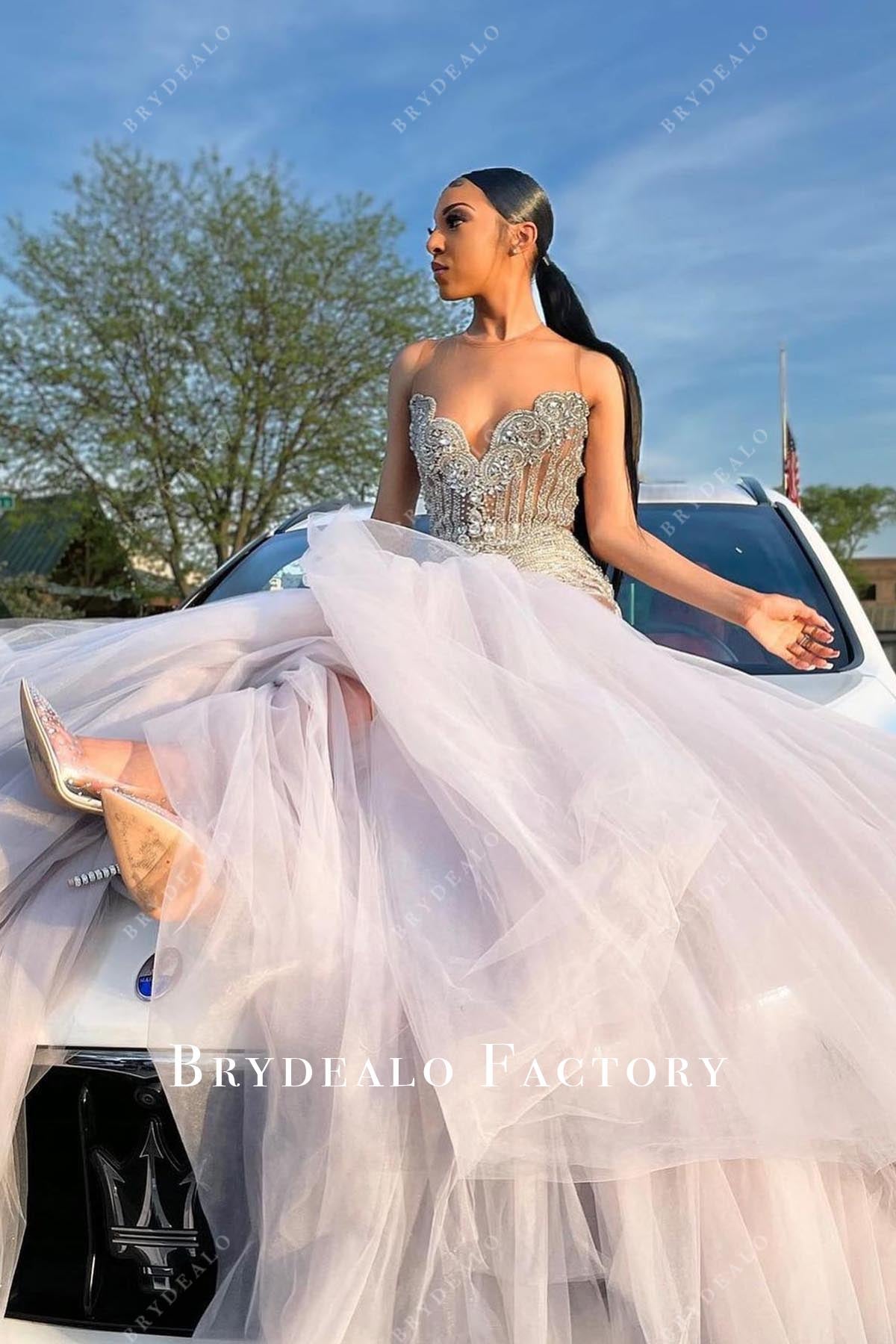 illusion neck trumpet prom dress
