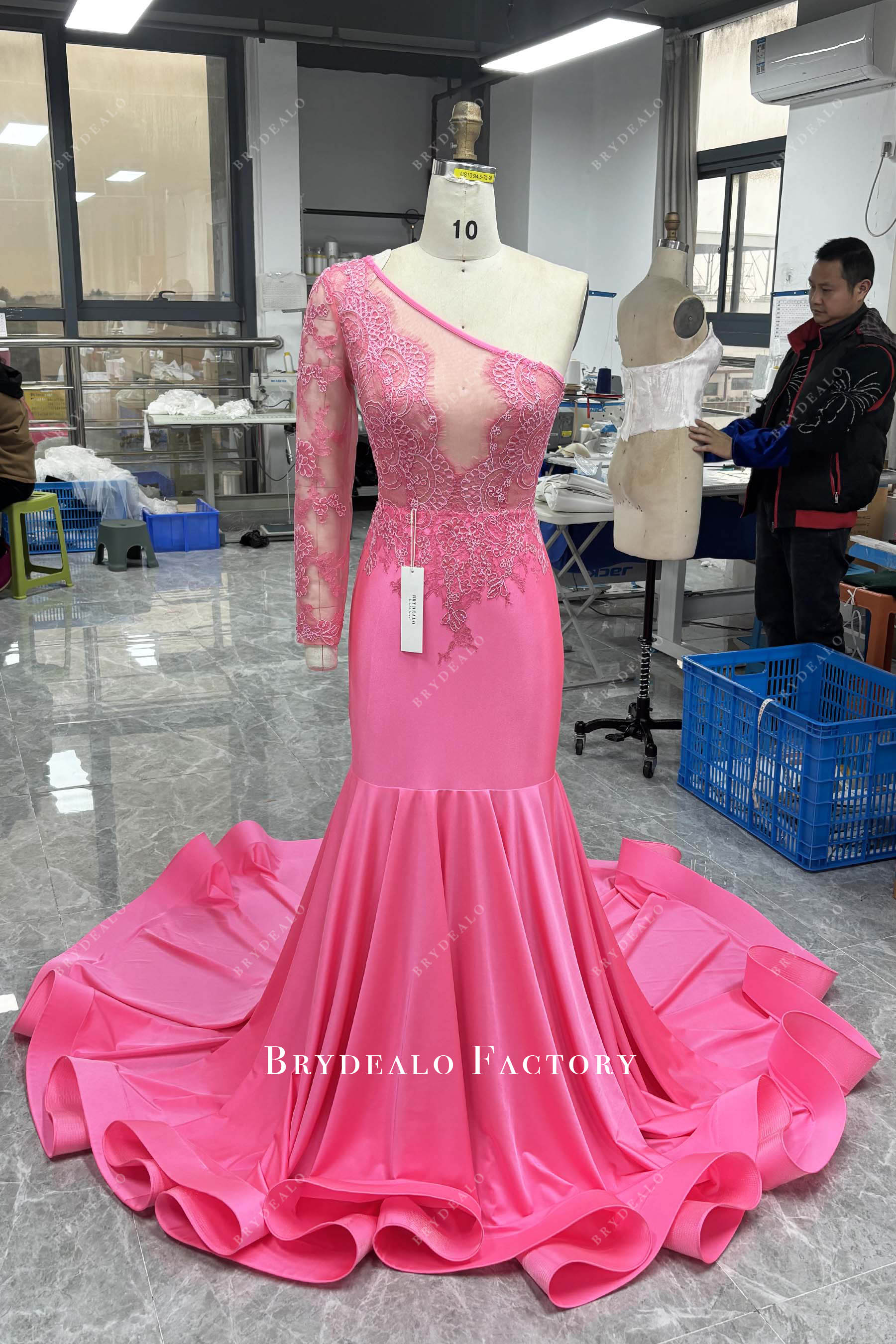 illusion one sleeve fit flare prom dress