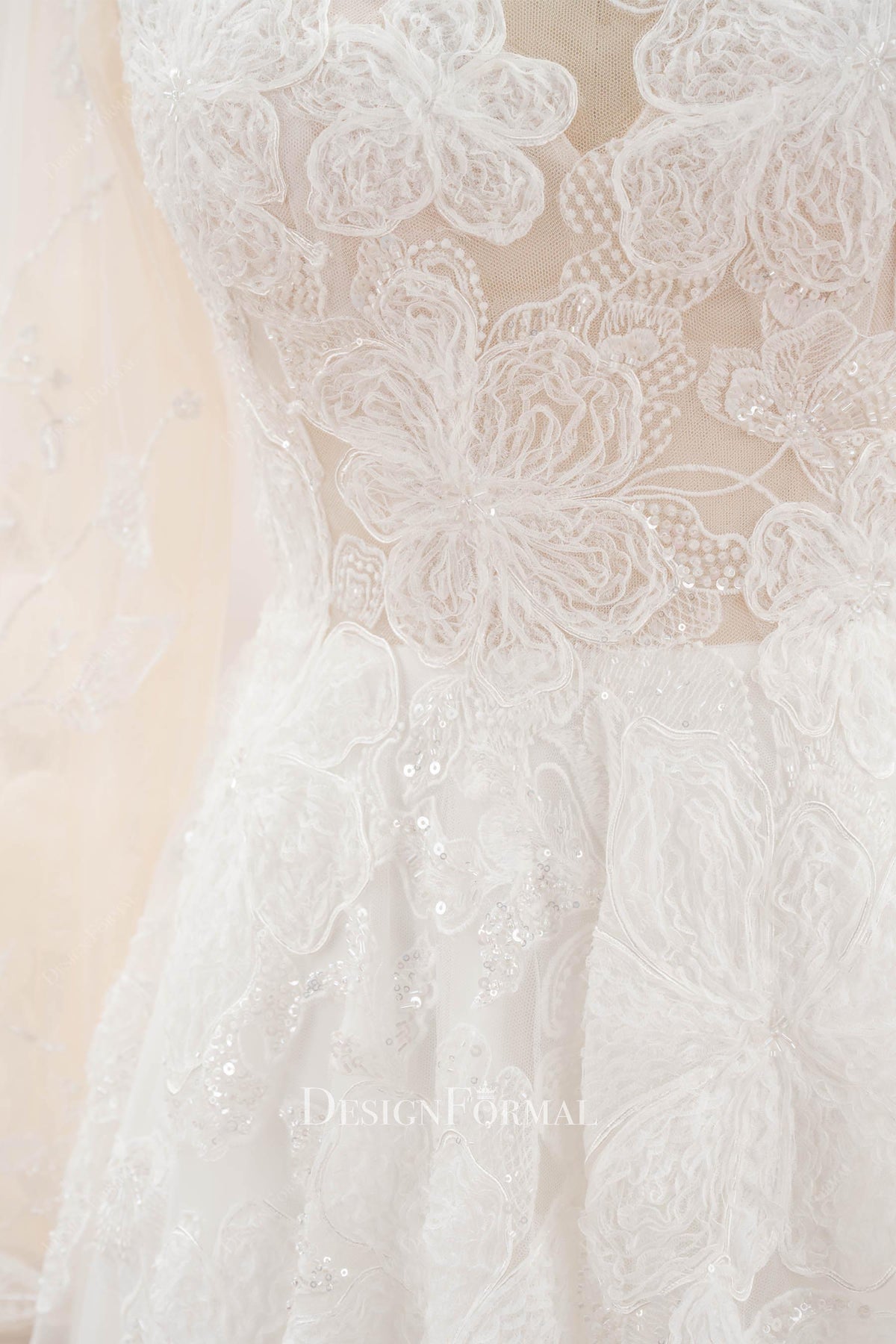 illusion sequin beaded lace wedding dress