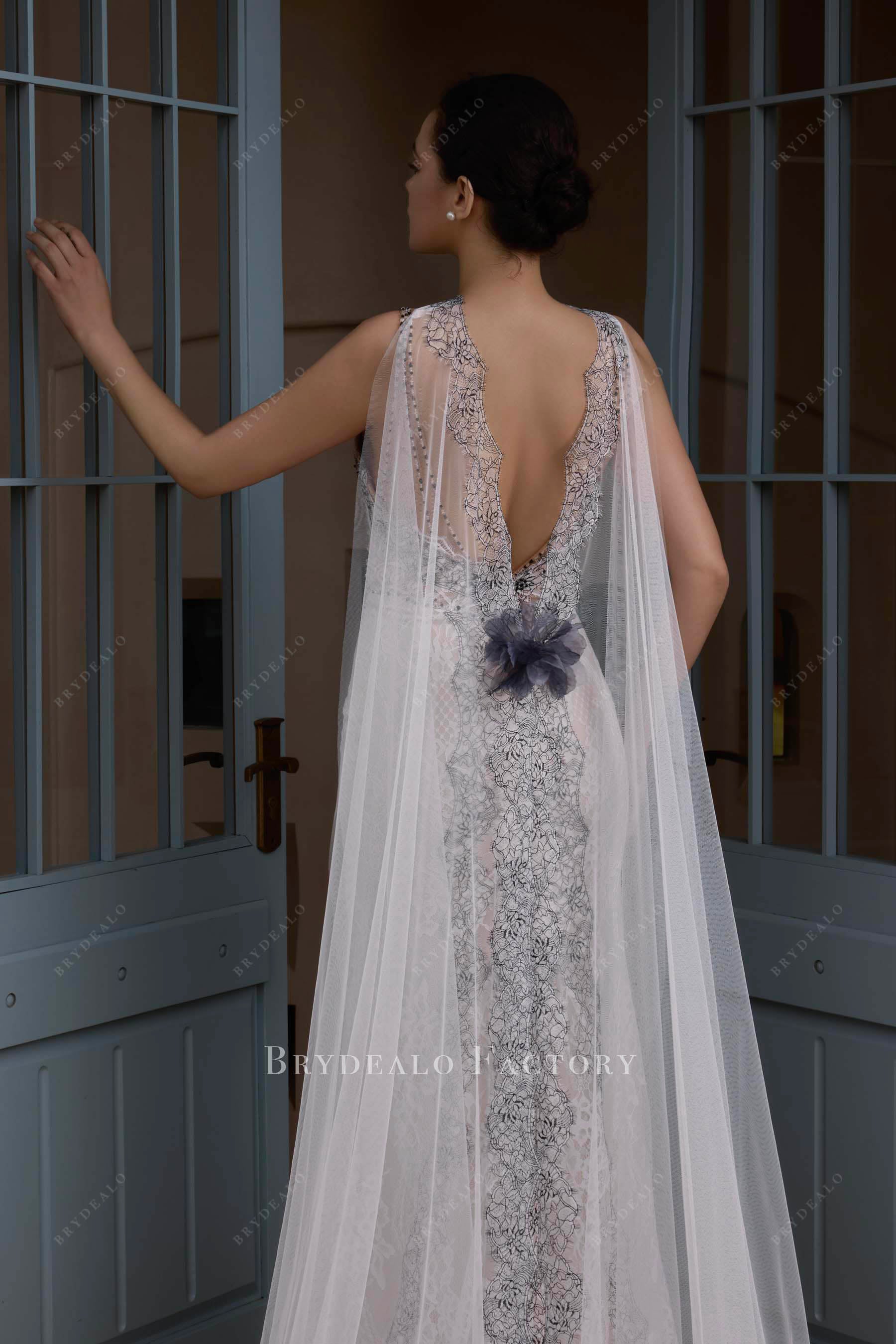 illusion shawl wedding dress