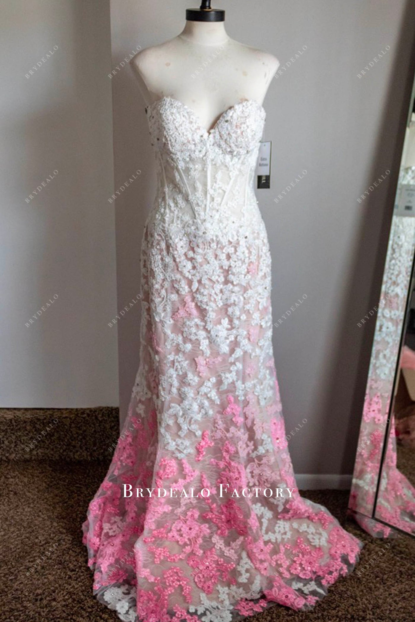 Custom Ombre Pink Lace Prom Dress
