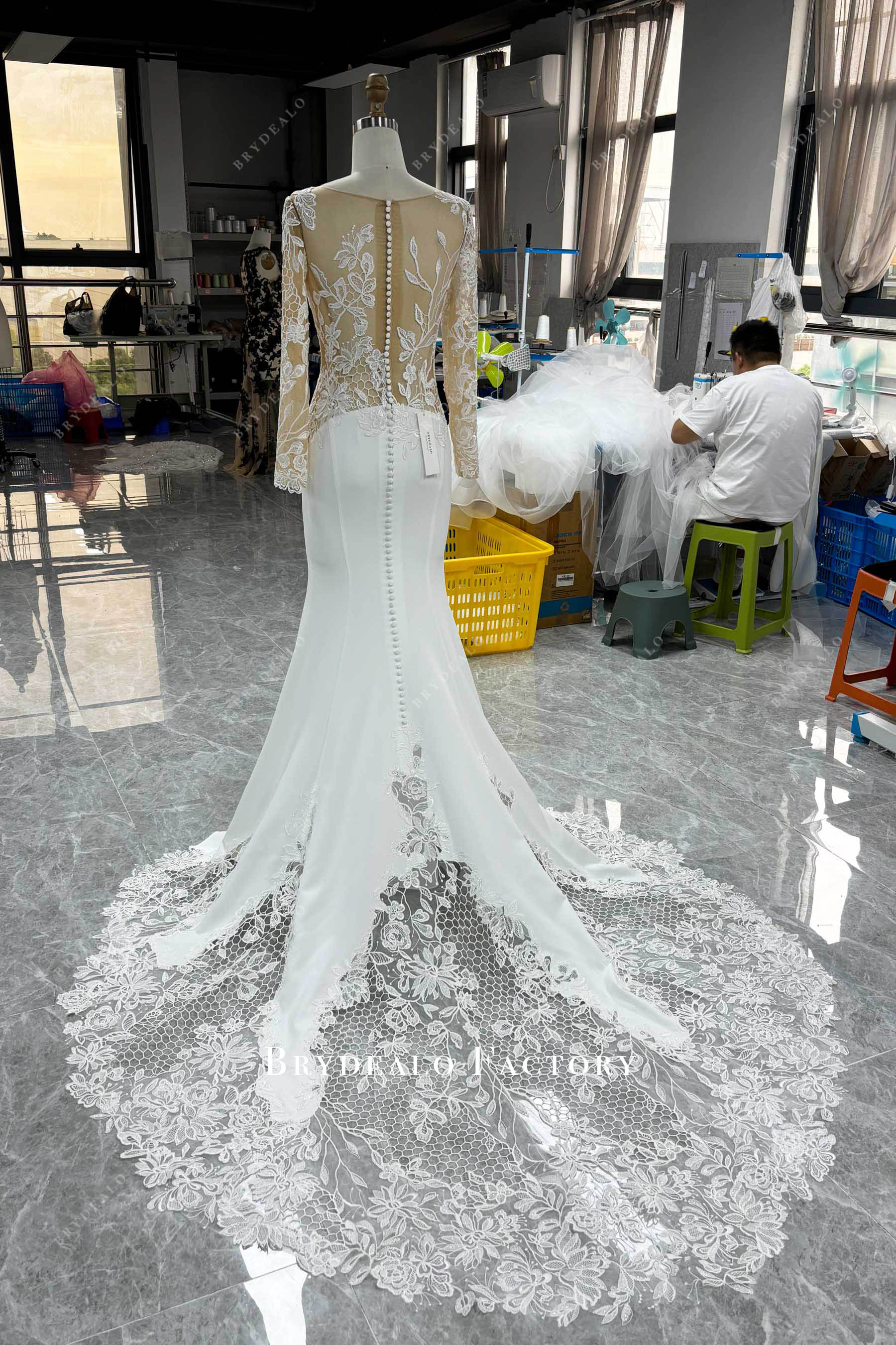 illusion train wedding dress