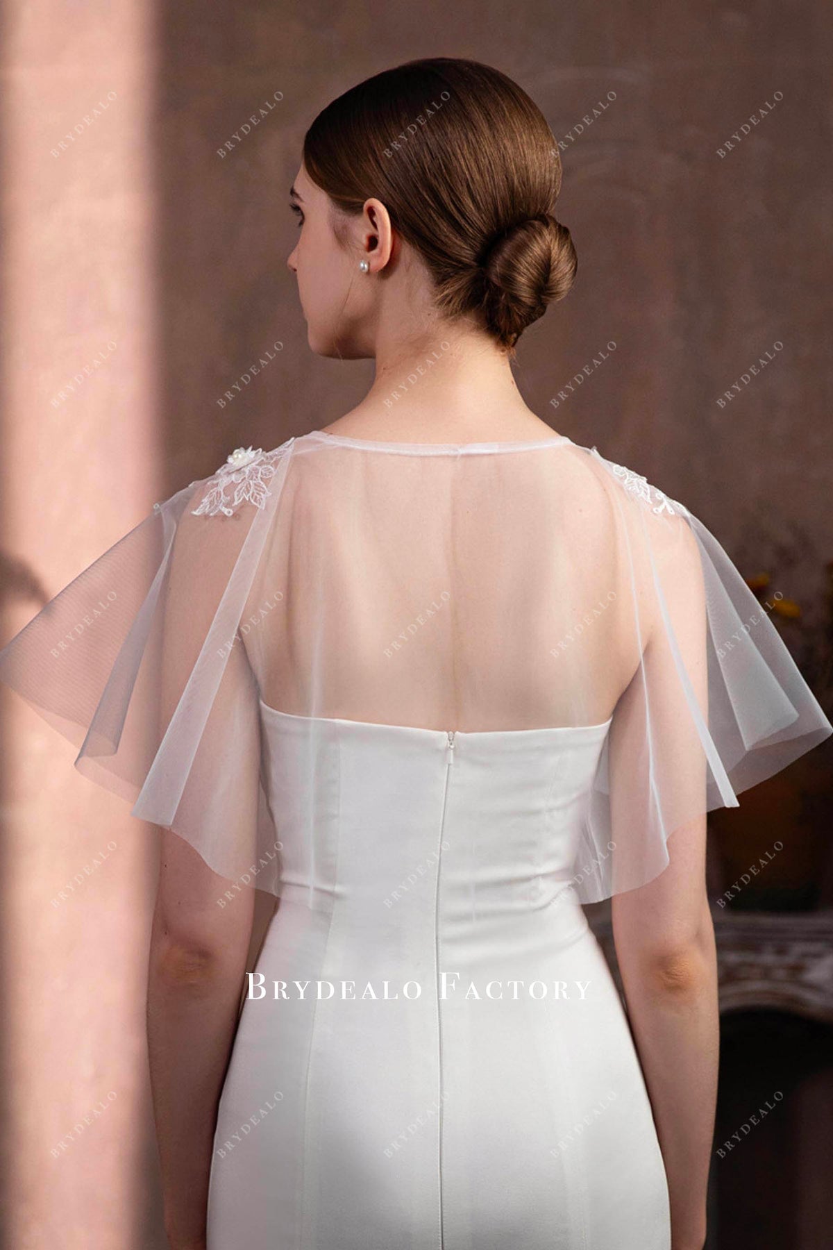 illusion tulle short bridal cape
