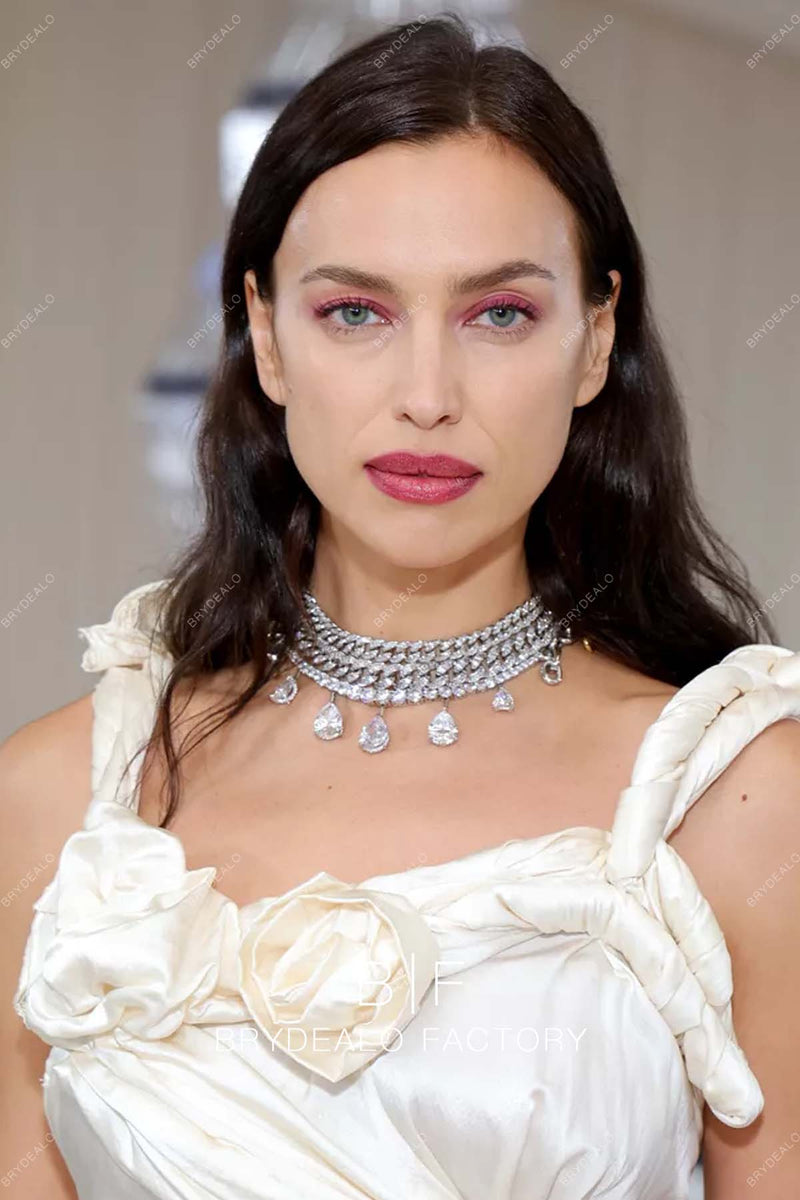 Irina Shayk 2023 Met Gala Ivory Silky Satin Sleeveless ALine Dress