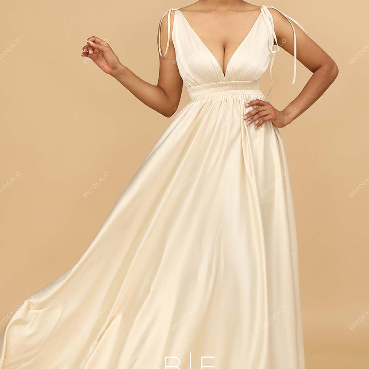 Ivory Charmeuse Plunging Neck Long Pregnant Bridesmaid Prom Dress Ivory Charmeuse Plunging Neck Long Pregnant Bridesmaid Prom Dress