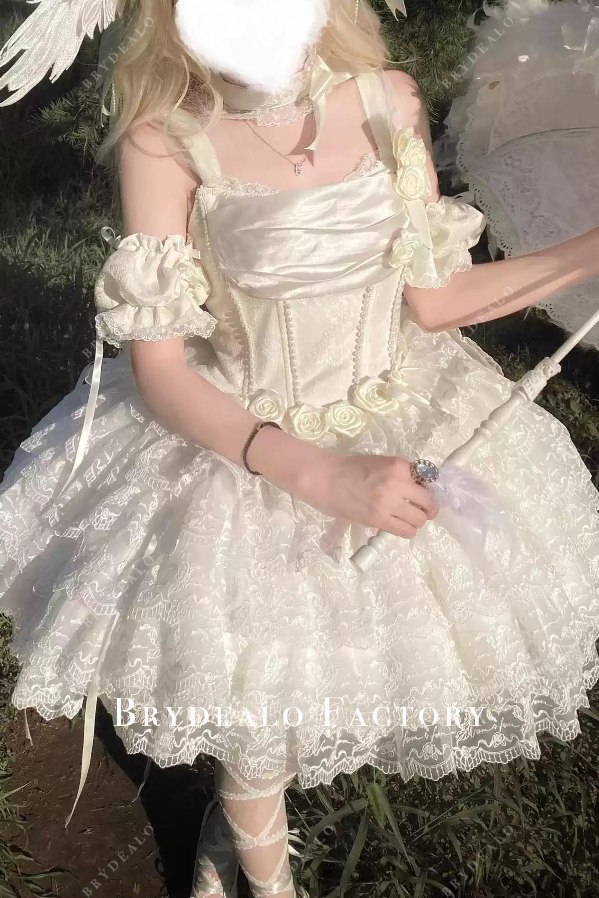 ivory lace cowl neck mini lolita dress