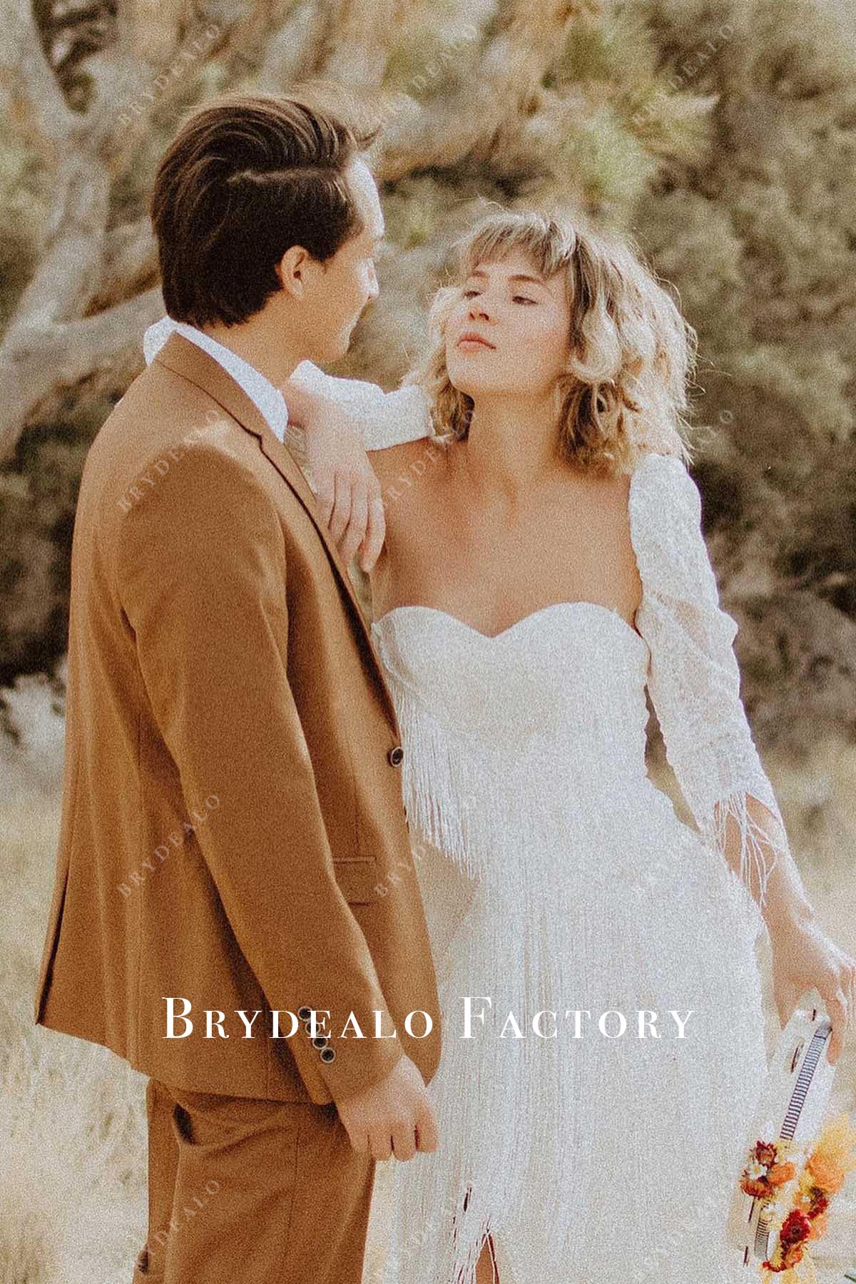 ivory tassels wedding dress