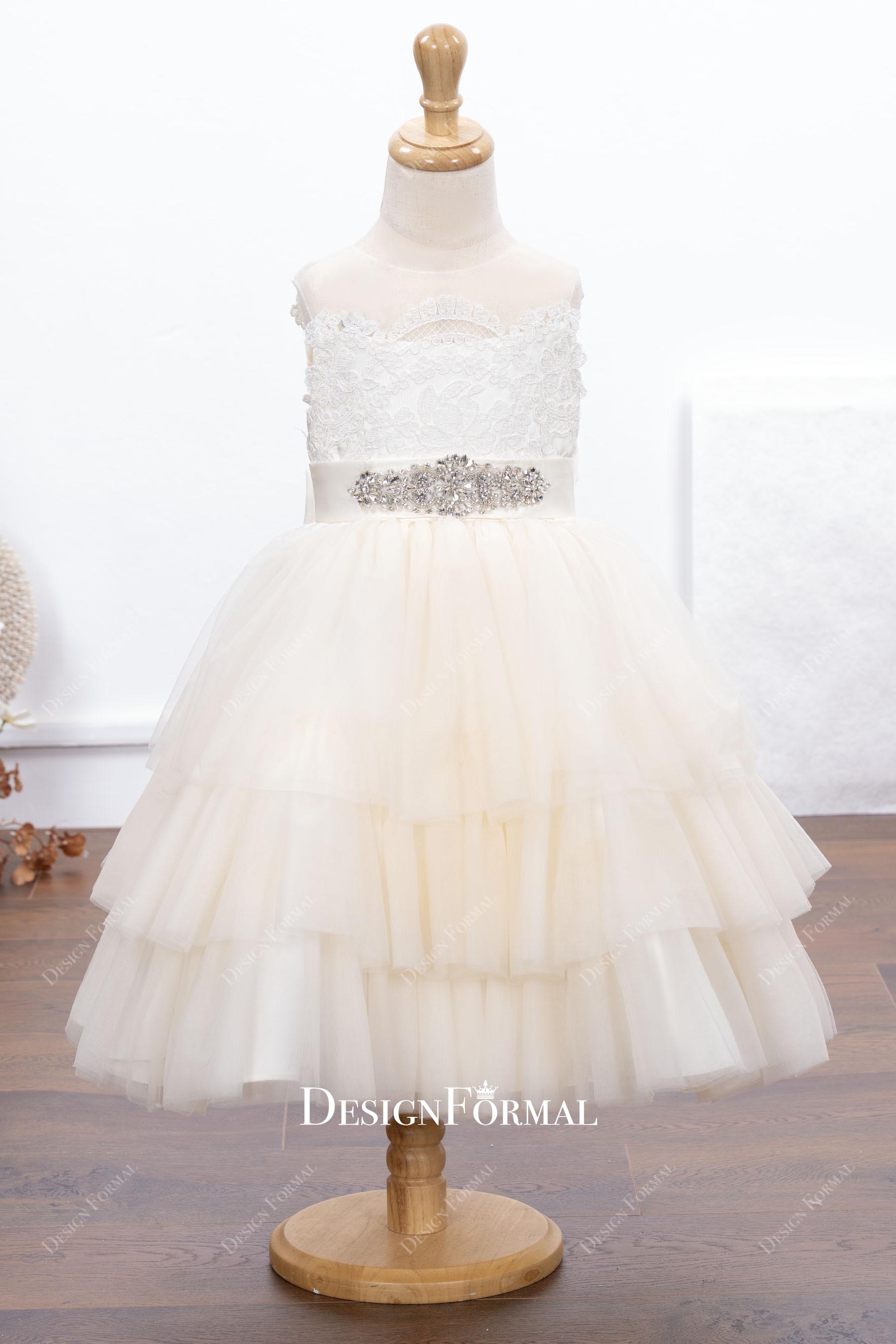 ivory tea length flower girl dress