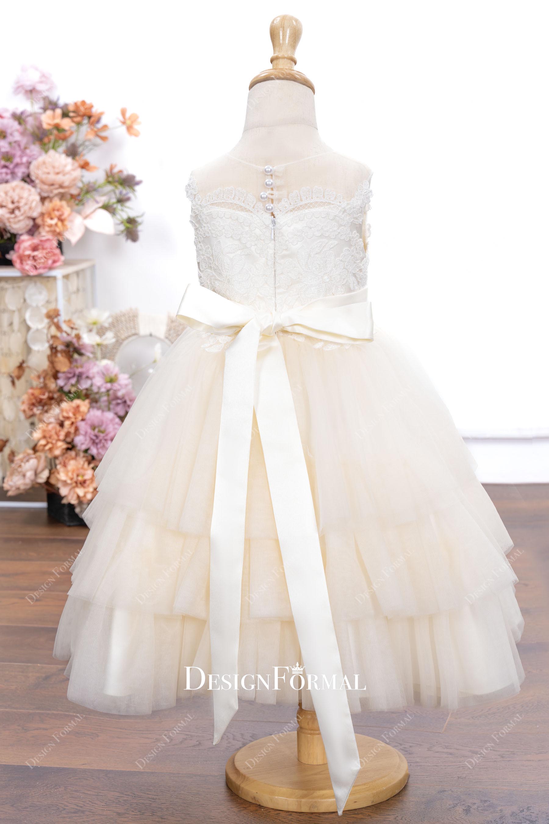 ivory tulle a line flower girl dress