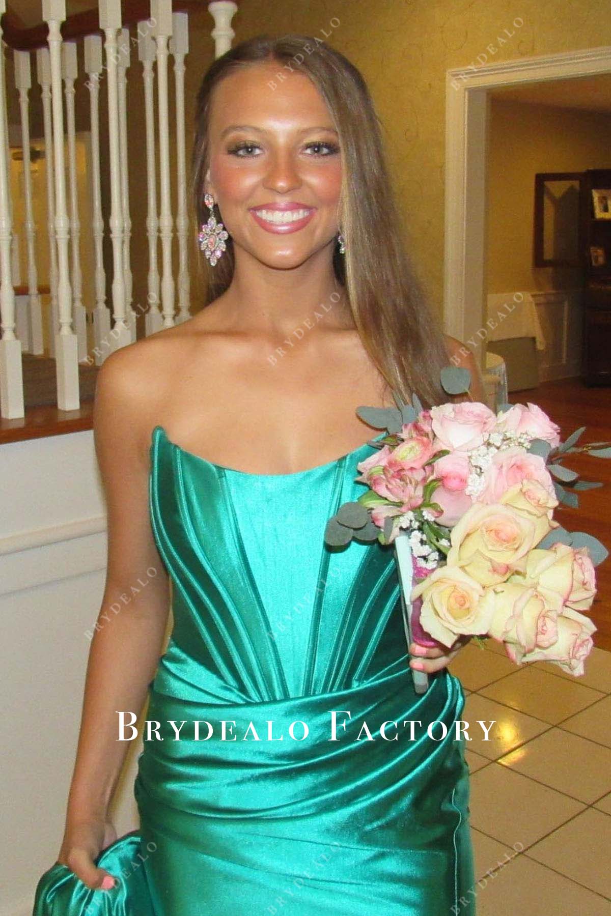 jade satin pleated homecoming dress