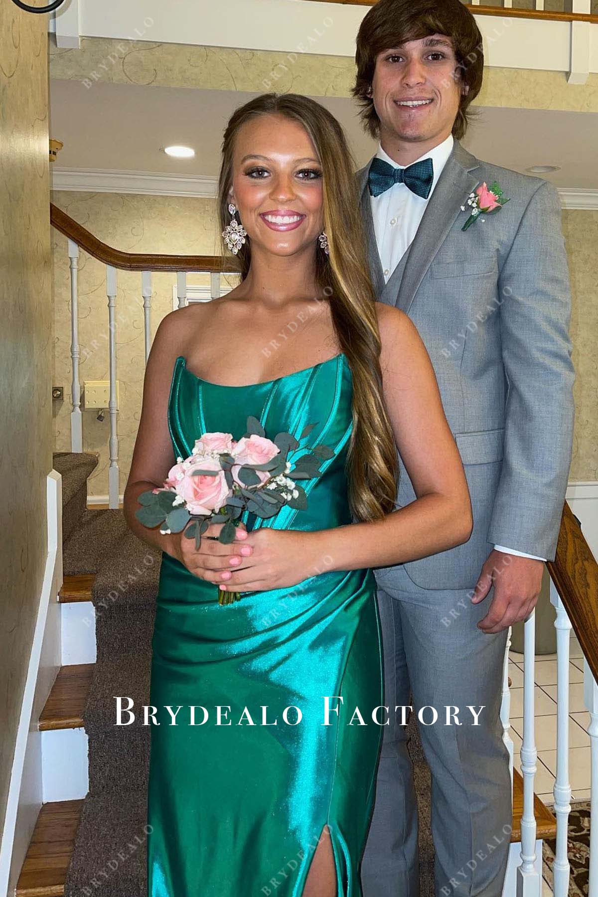 jade satin scoop neck homecoming dress