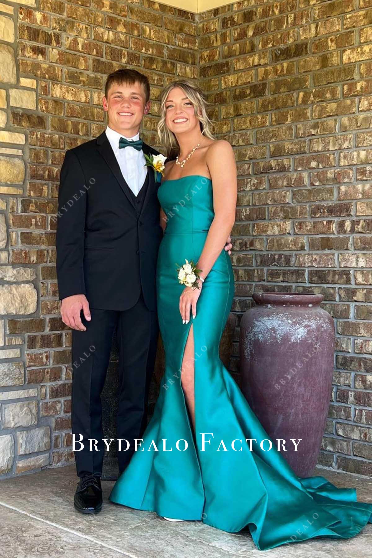 jade strapless slit mermaid prom dress