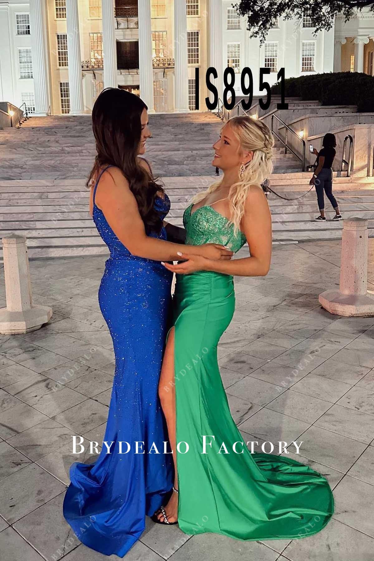 jungle green court train prom dress