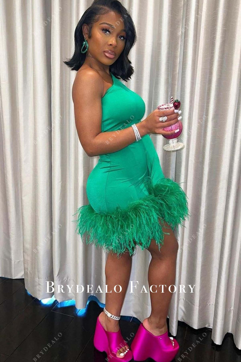 Lovely Green One Sleeve Homecoming Dress,Green Cocktail Dress Y2215