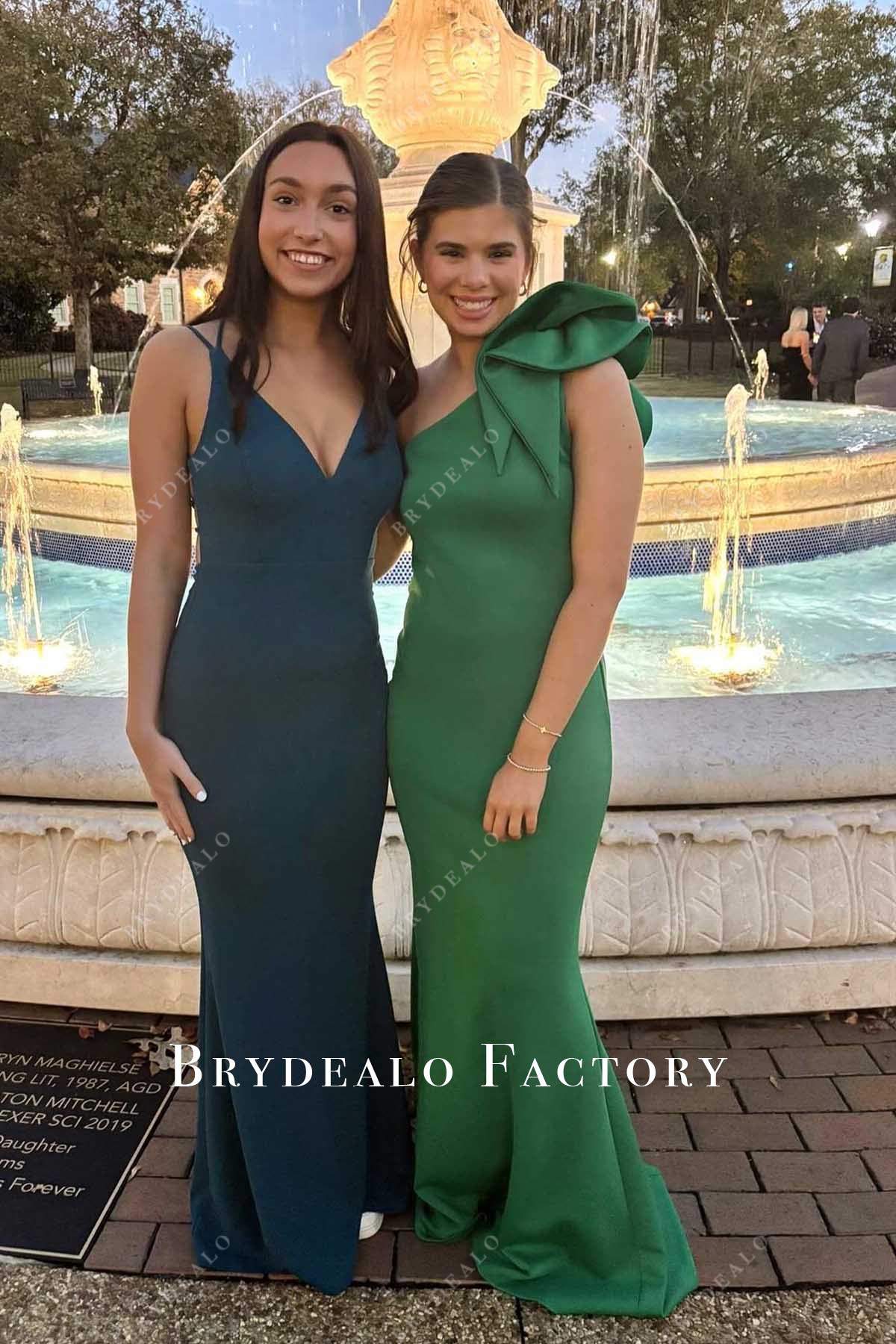 jungle green one shoulder prom dress
