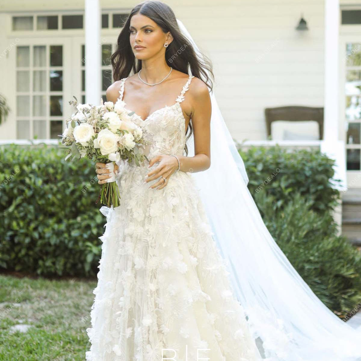 open lace back dress Kamila Hansen Romantic 3D Lace Long Beach Destination Wedding Dress