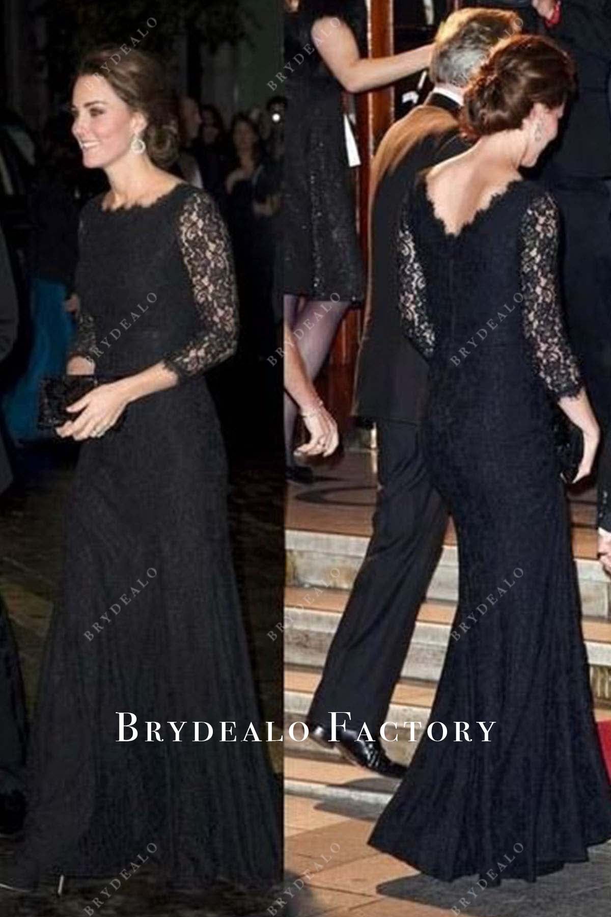 Kate Middleton Black V-back Dress 2014 Royal Variety Performance